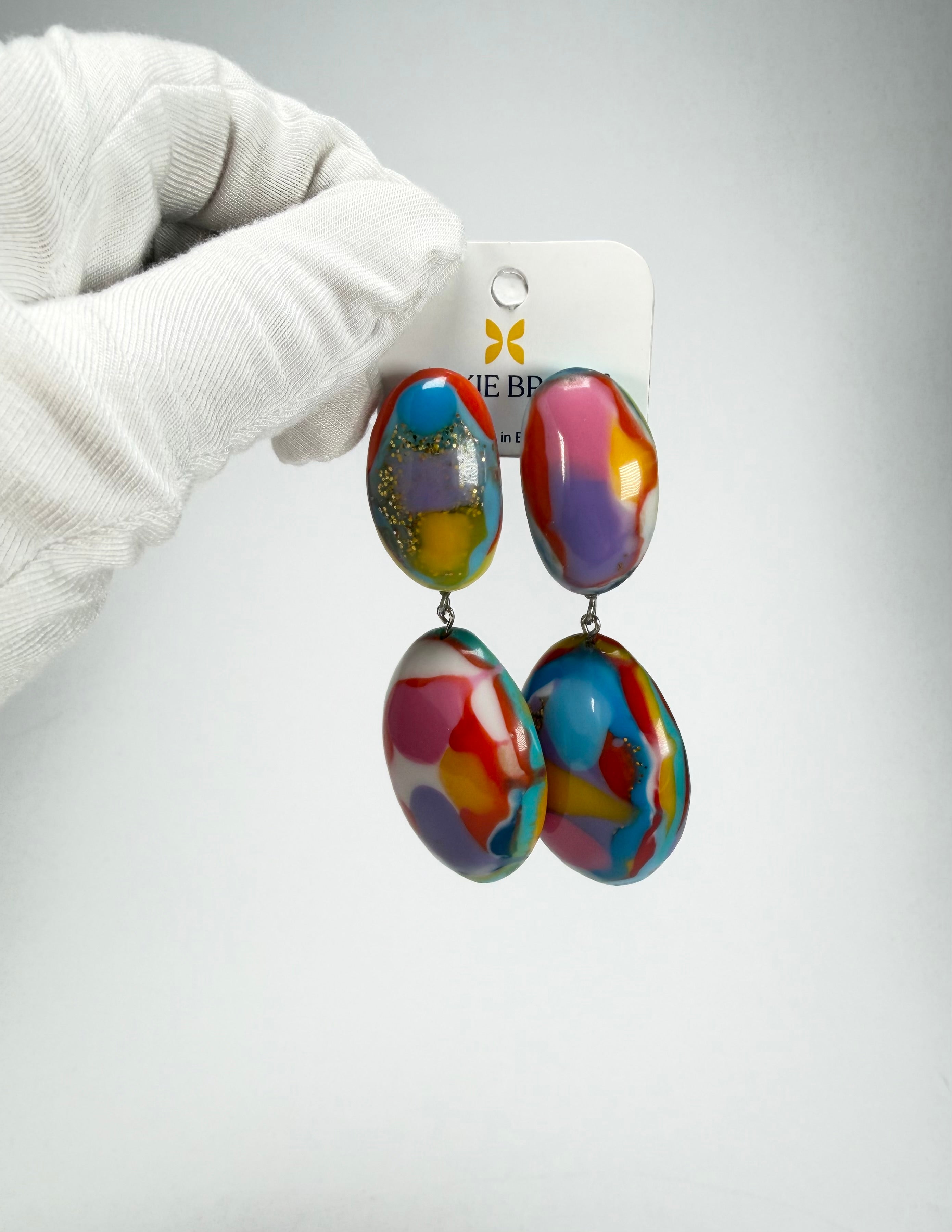 Jackie Brazil "Kandinsky" Medium Riverstone Double Pendant Resin Earrings ( E3900 )