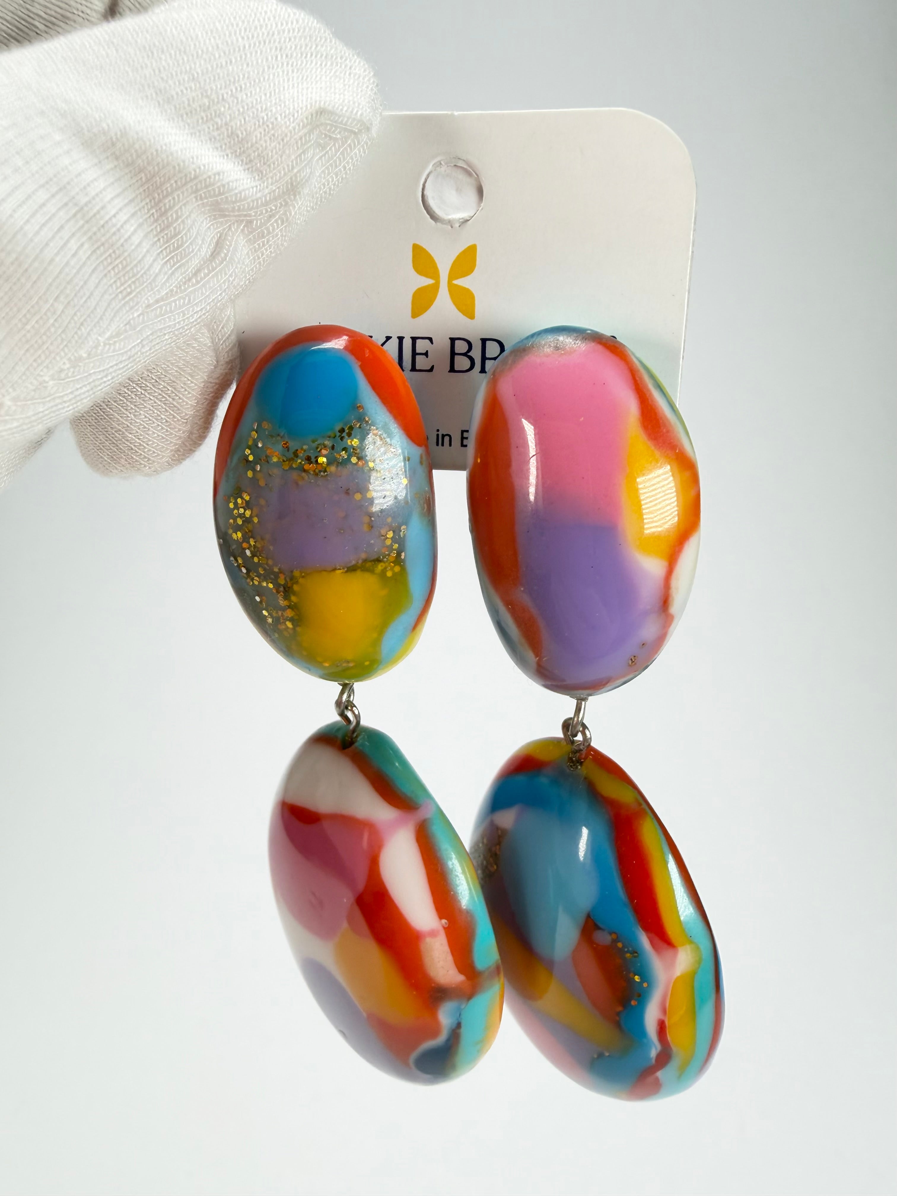 Jackie Brazil "Kandinsky" Medium Riverstone Double Pendant Resin Earrings ( E3900 )