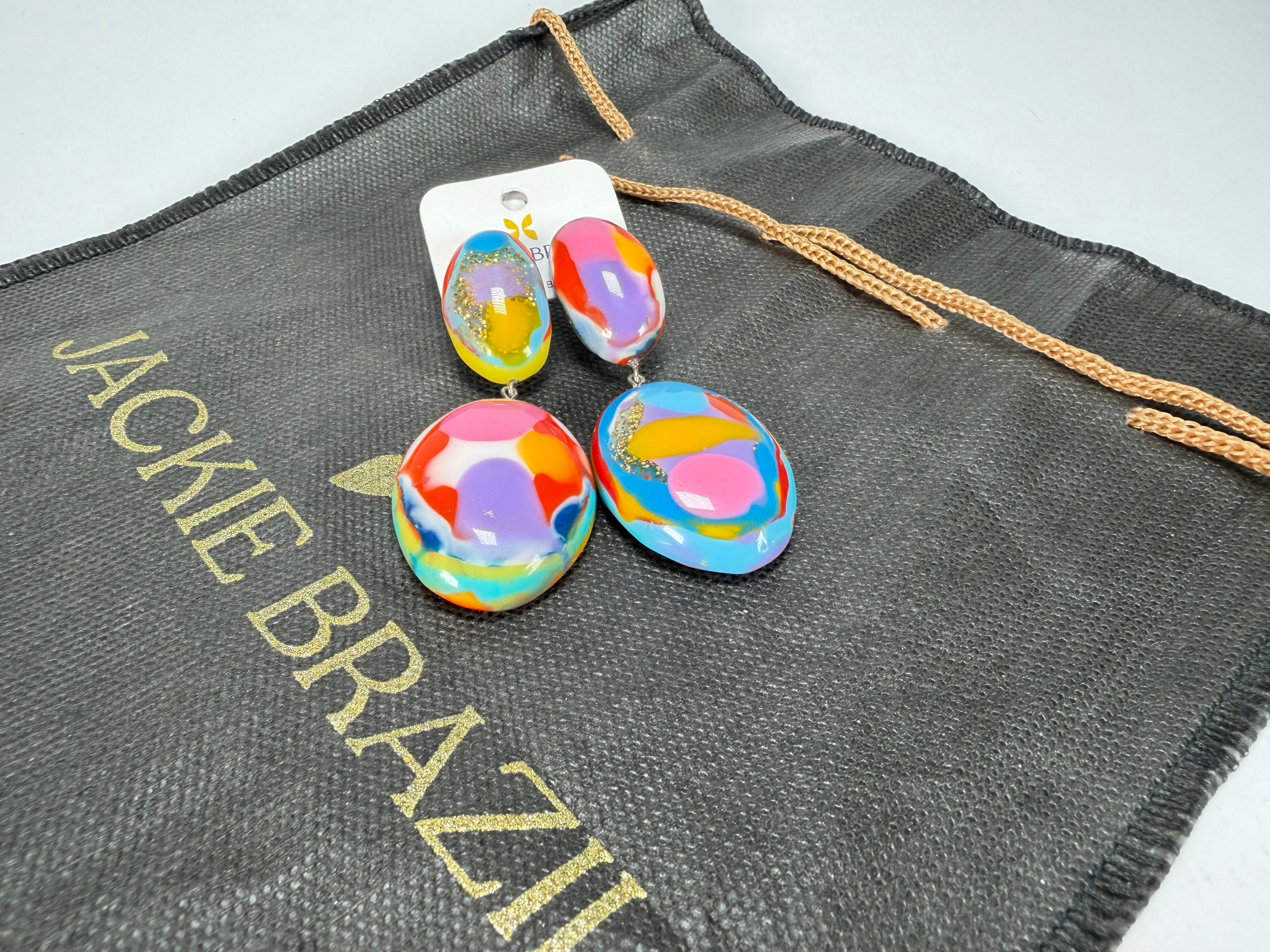 Jackie Brazil "Kandinsky" Medium Riverstone Double Pendant Resin Earrings ( E3900 )