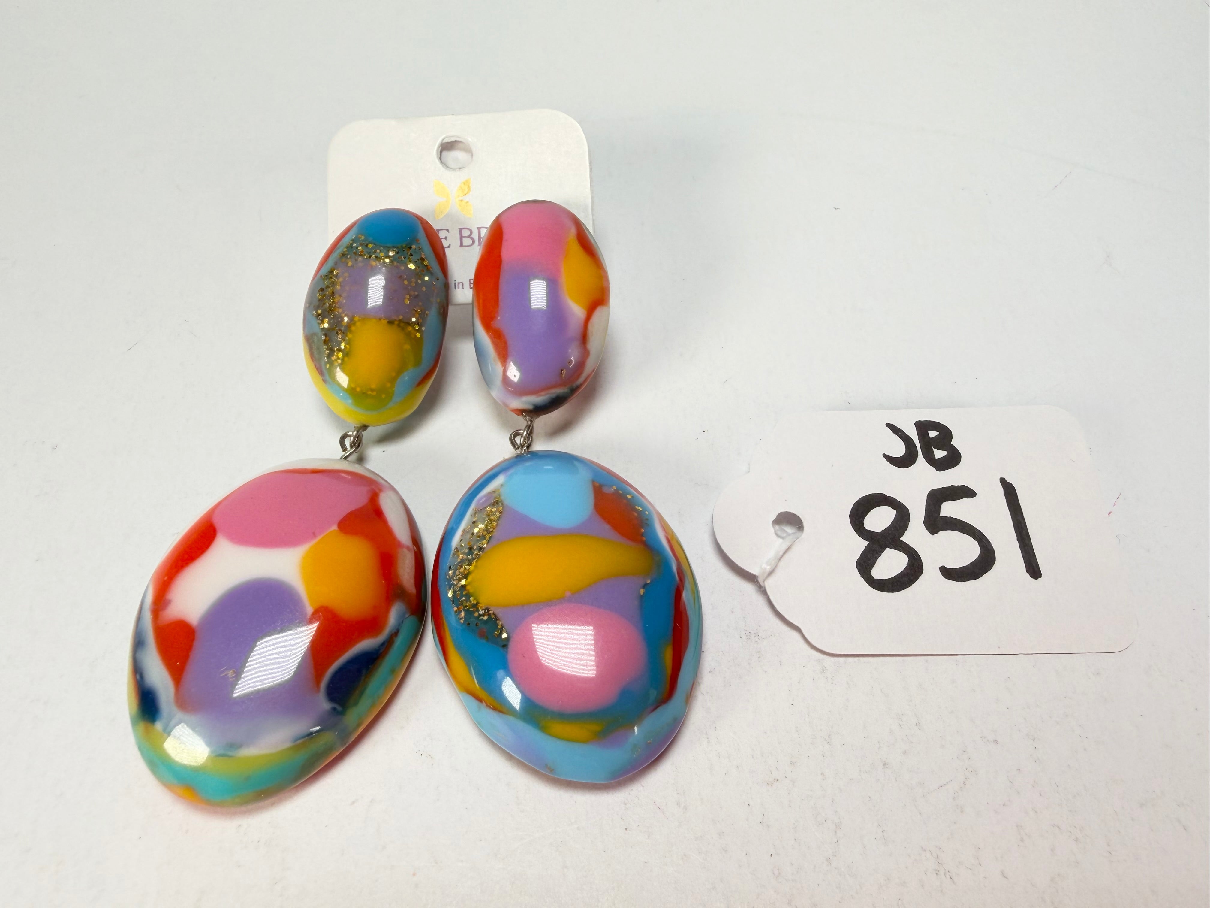 Jackie Brazil "Kandinsky" Medium Riverstone Double Pendant Resin Earrings ( E3900 )