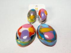 Jackie Brazil "Kandinsky" Medium Riverstone Double Pendant Resin Earrings ( E3900 )