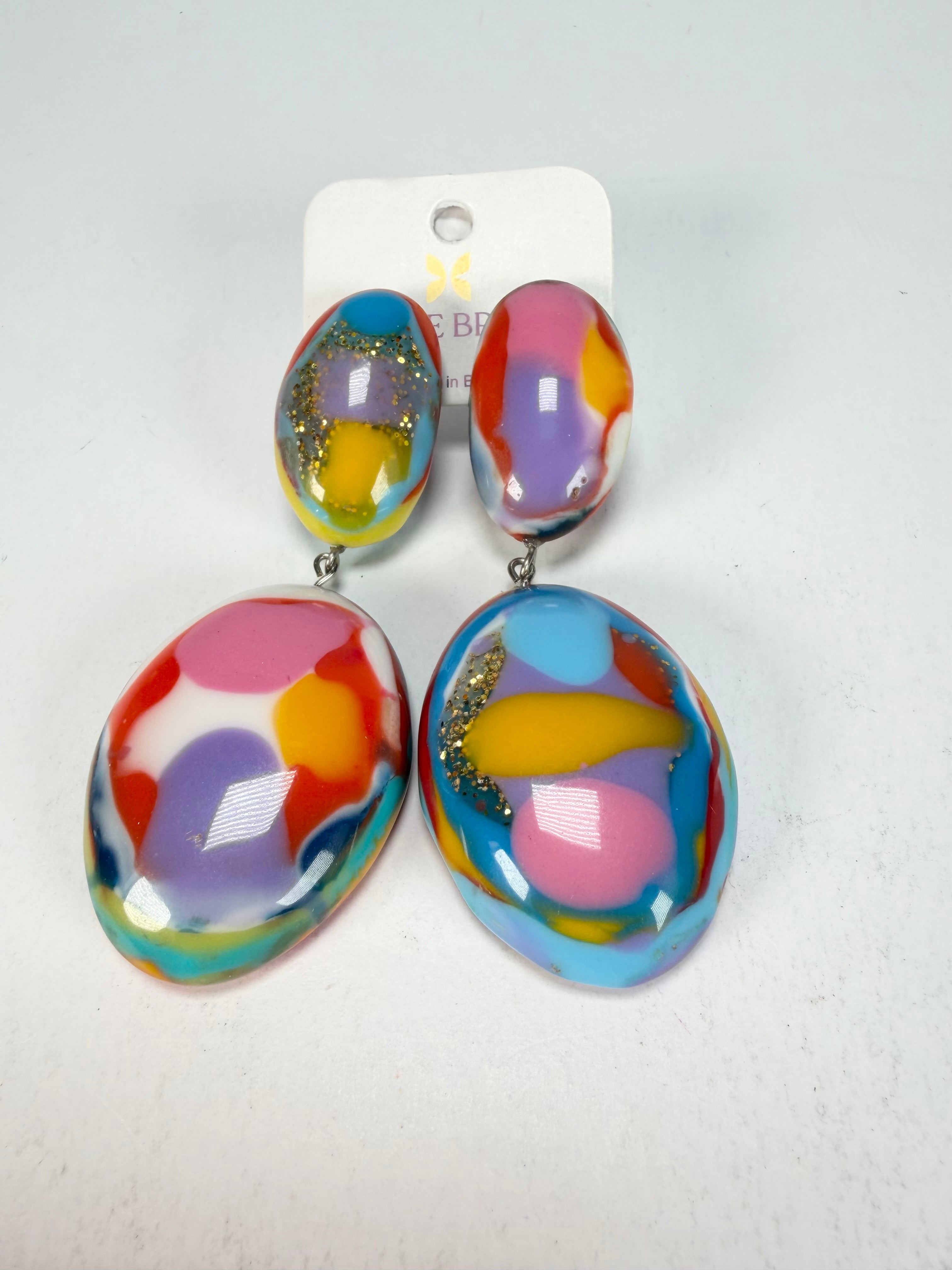 Jackie Brazil "Kandinsky" Medium Riverstone Double Pendant Resin Earrings ( E3900 )