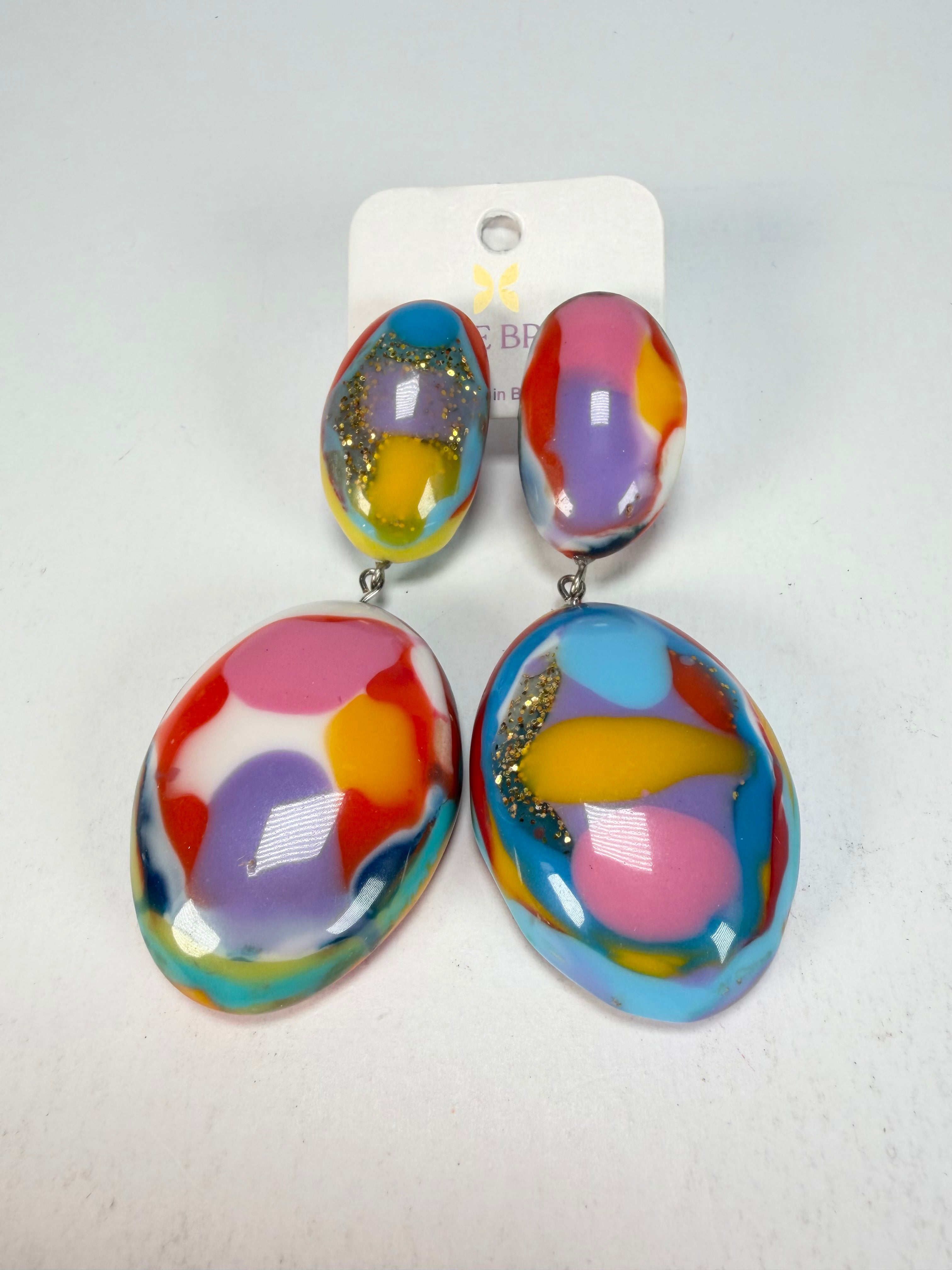Jackie Brazil "Kandinsky" Medium Riverstone Double Pendant Resin Earrings ( E3900 )