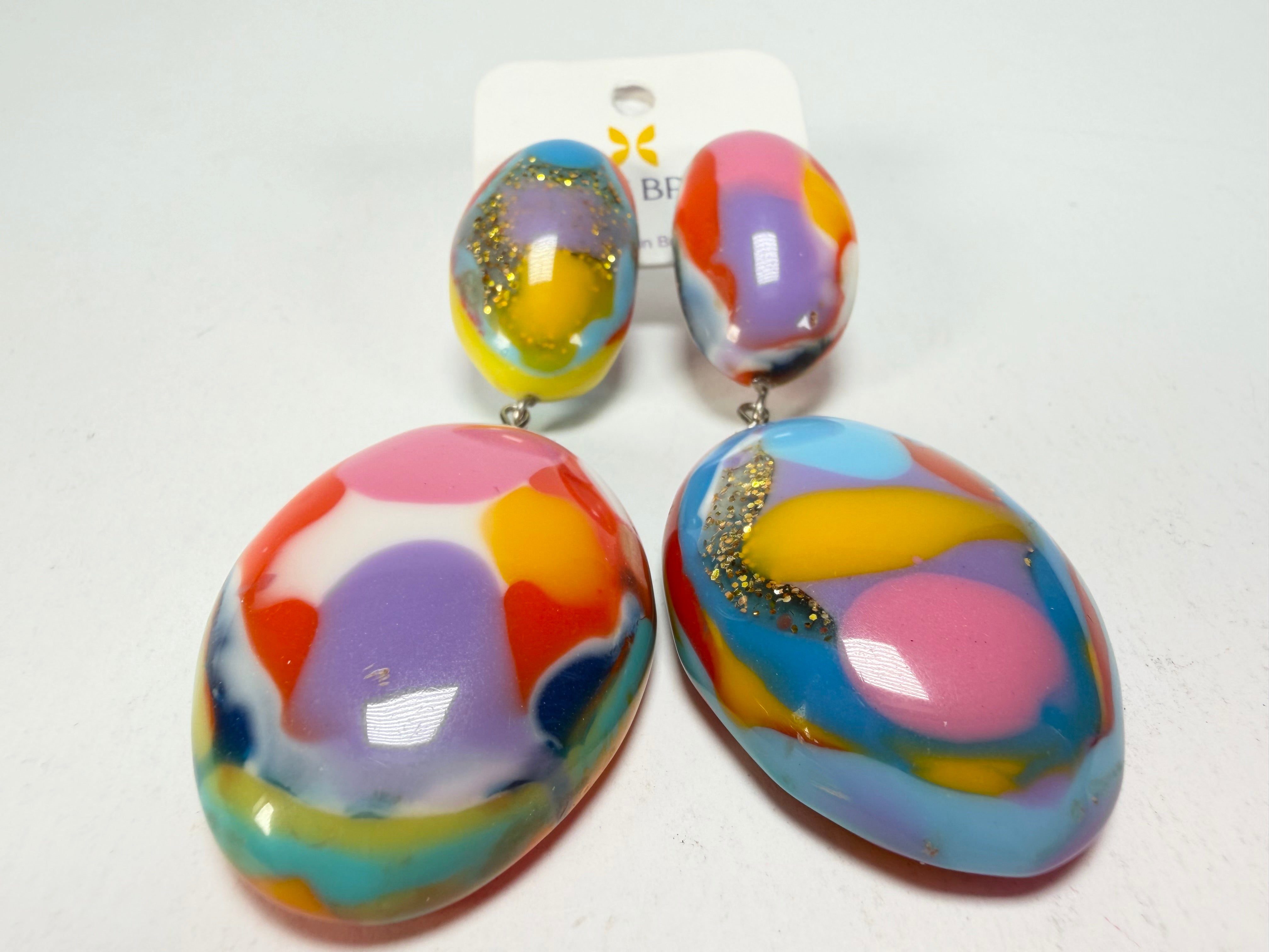 Jackie Brazil "Kandinsky" Medium Riverstone Double Pendant Resin Earrings ( E3900 )