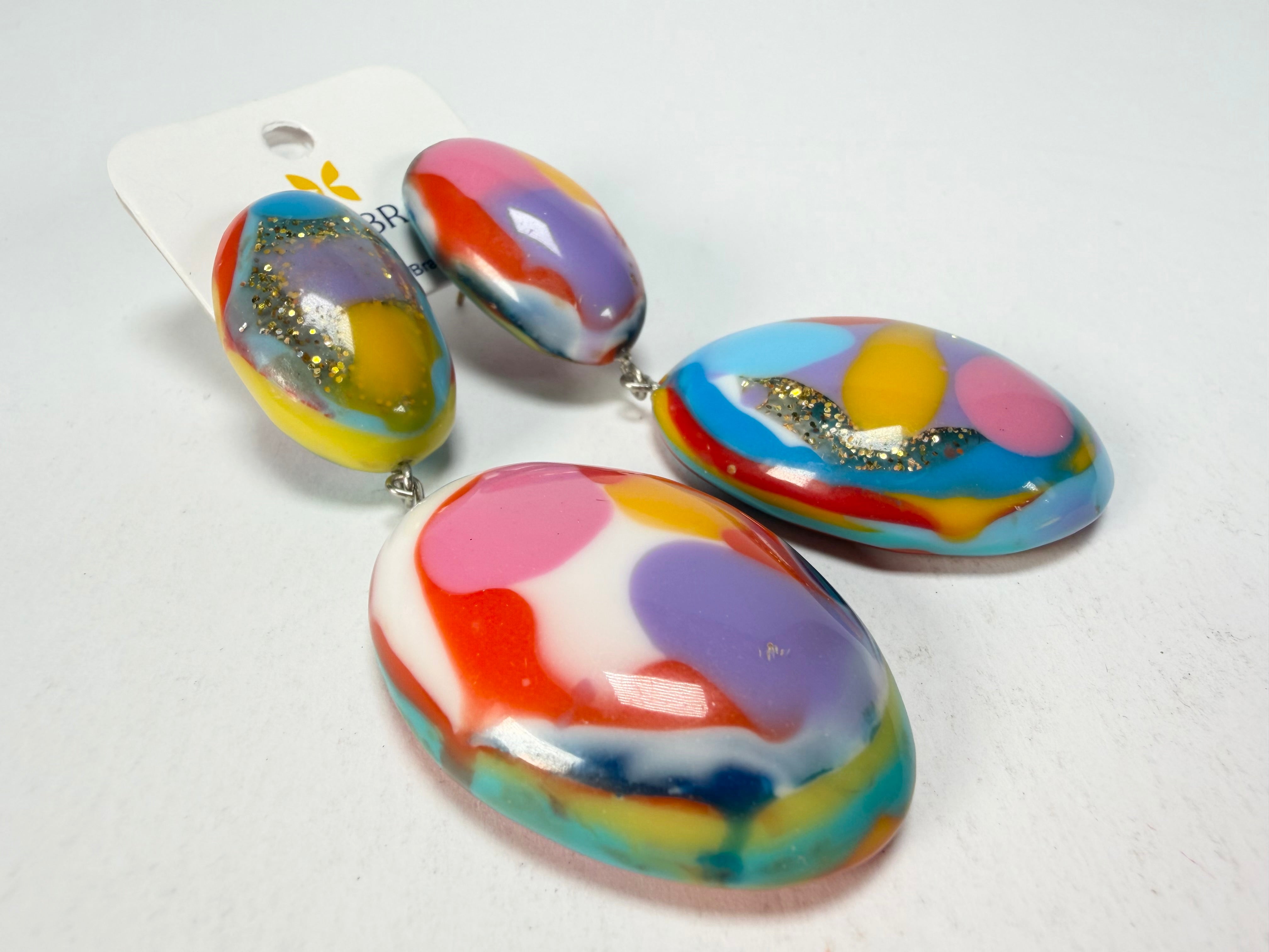 Jackie Brazil "Kandinsky" Medium Riverstone Double Pendant Resin Earrings ( E3900 )