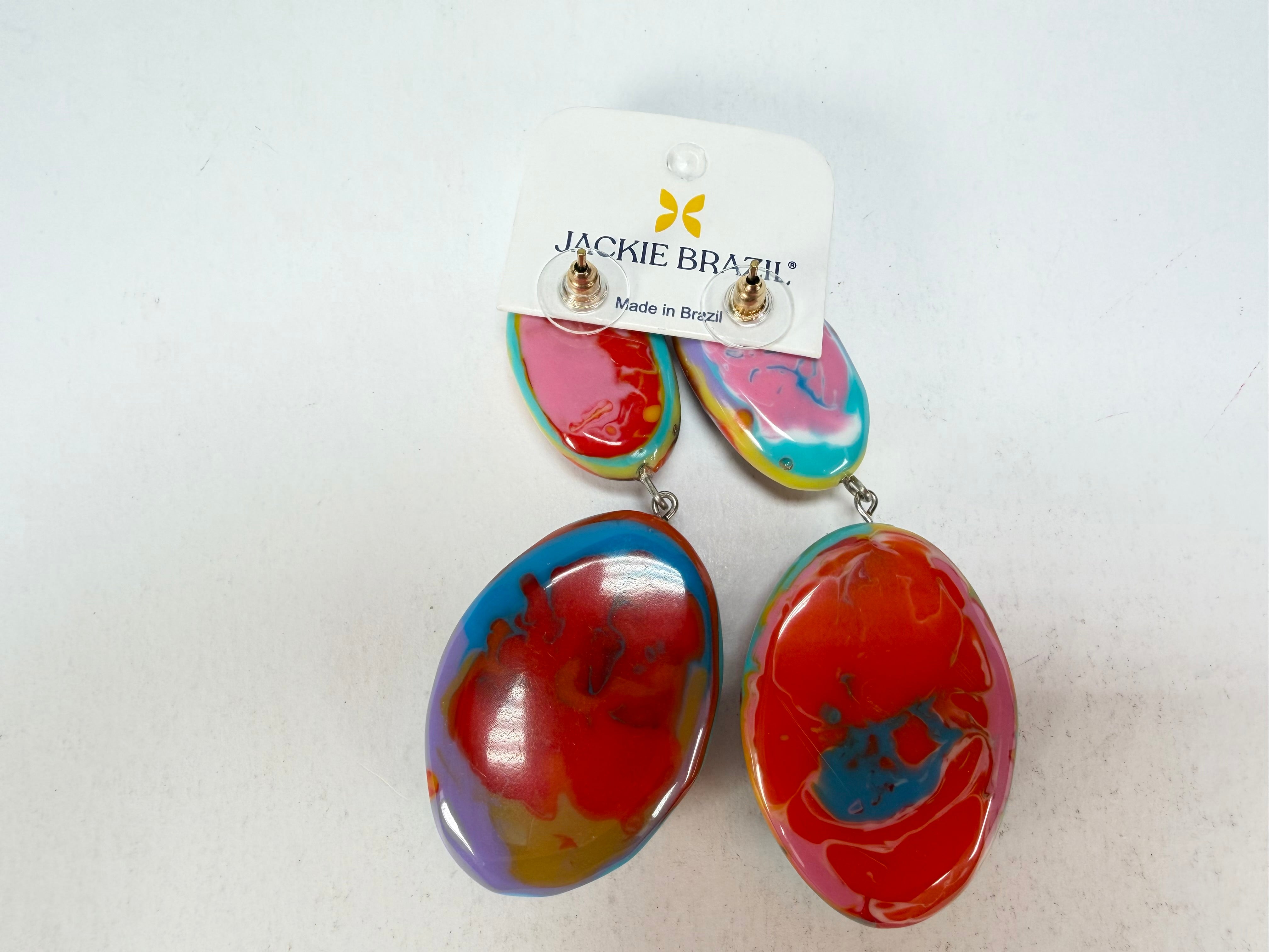 Jackie Brazil "Kandinsky" Medium Riverstone Double Pendant Resin Earrings ( E3900 )