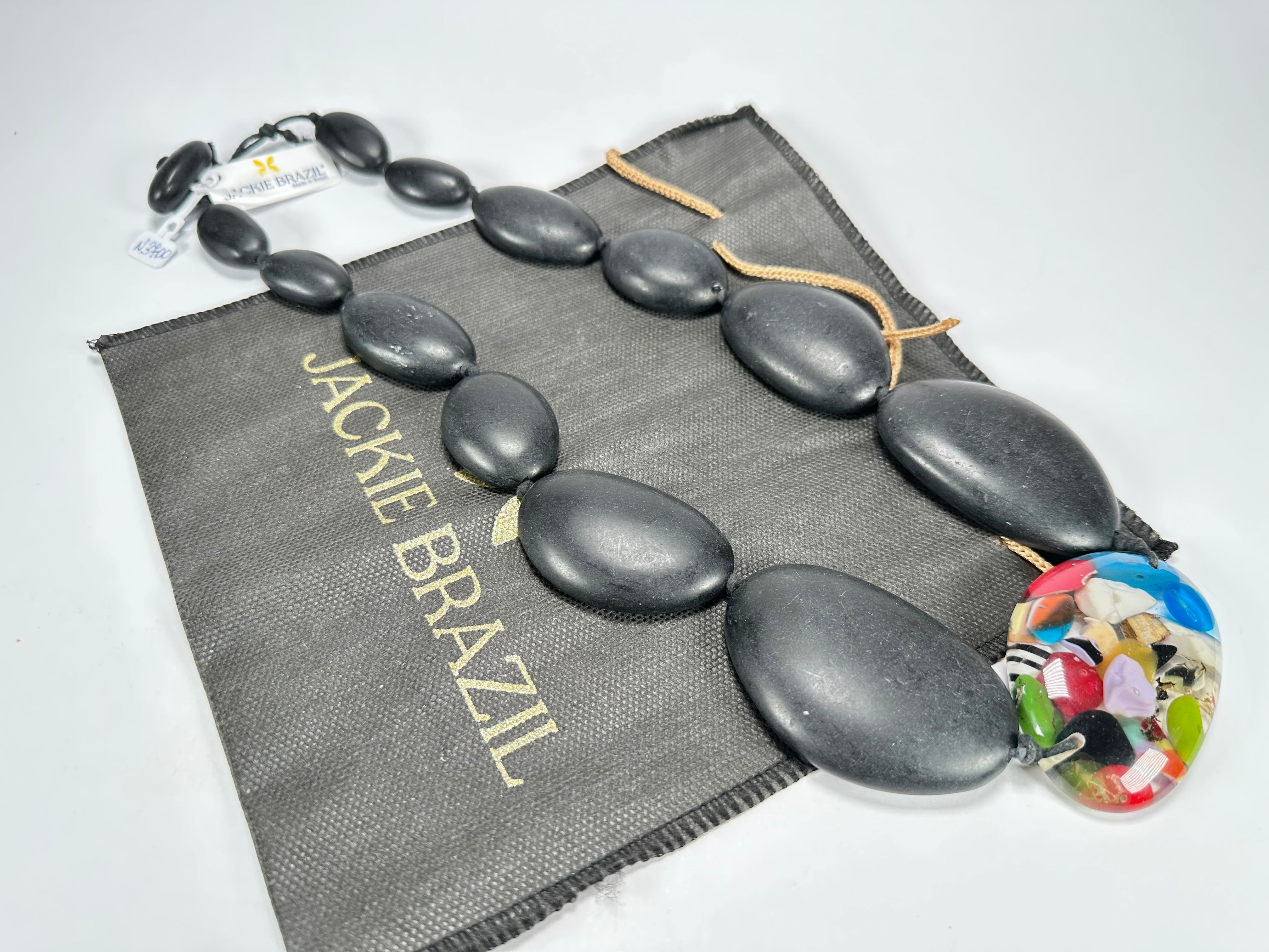 Jackie Brazil "Matt Black & Cascade" Long Flat Riverstones 65cm Necklace ( N3700 )