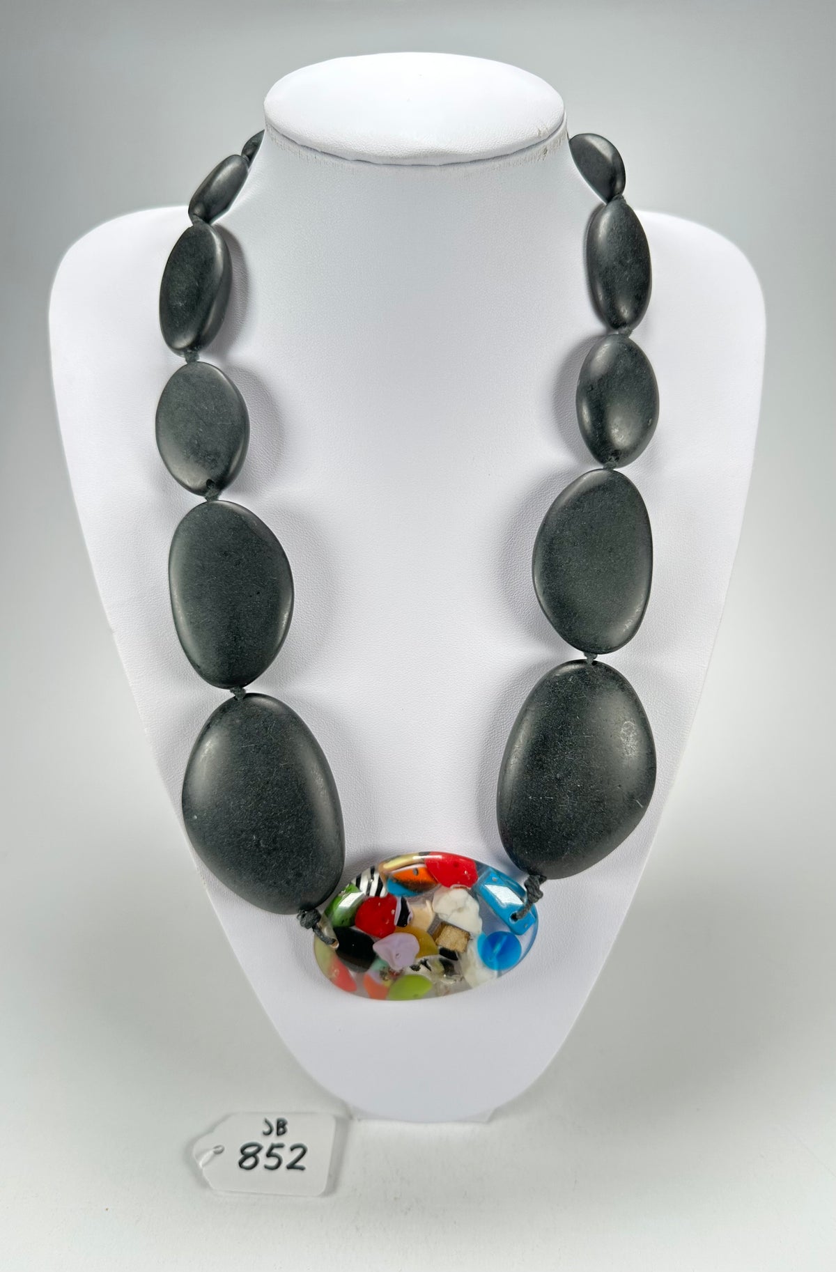 Jackie Brazil "Matt Black & Cascade" Long Flat Riverstones 65cm Necklace ( N3700 )