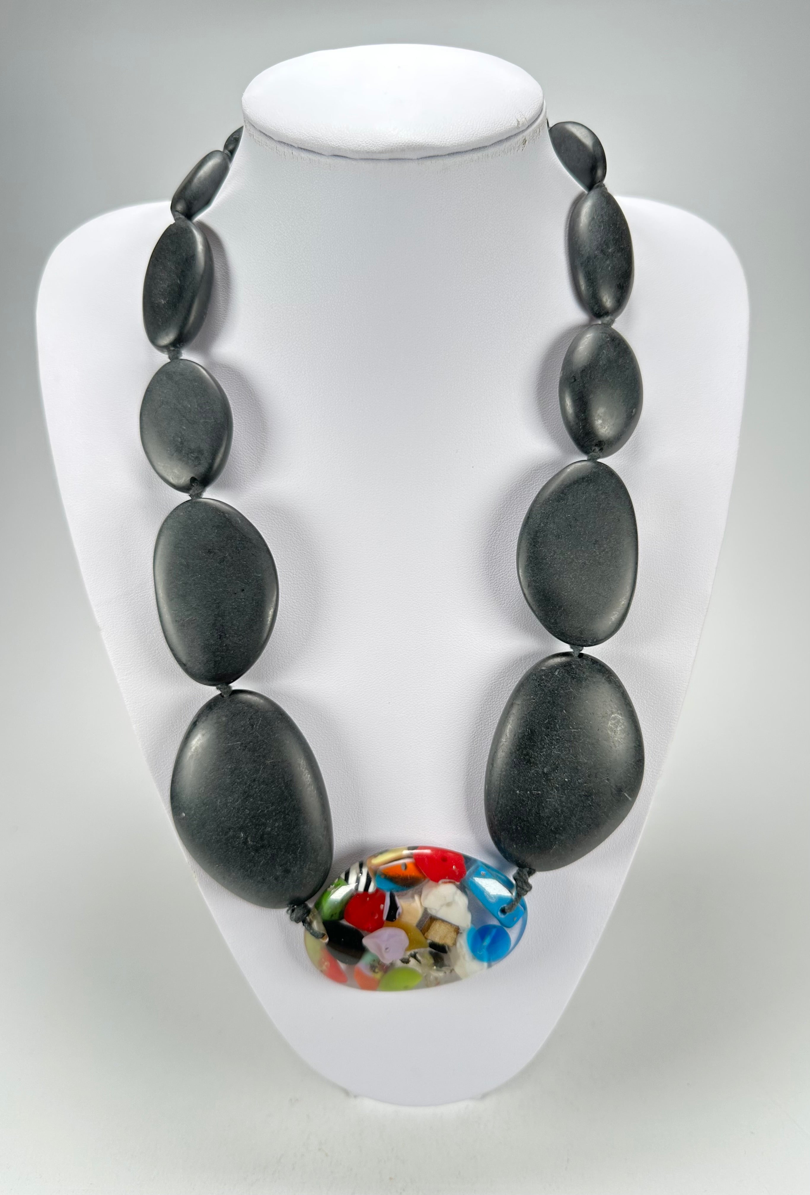 Jackie Brazil "Matt Black & Cascade" Long Flat Riverstones 65cm Necklace ( N3700 )
