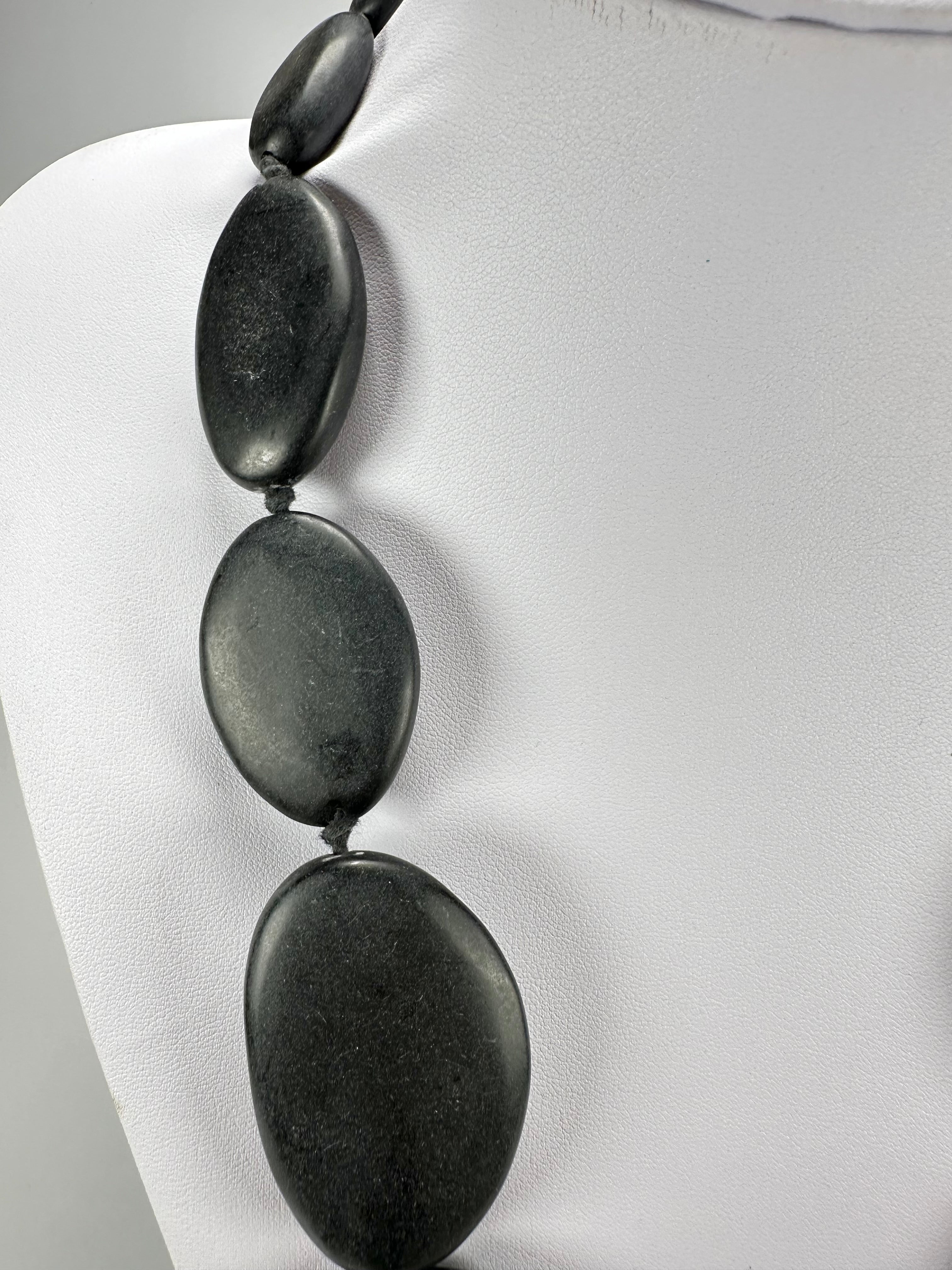 Jackie Brazil "Matt Black & Cascade" Long Flat Riverstones 65cm Necklace ( N3700 )