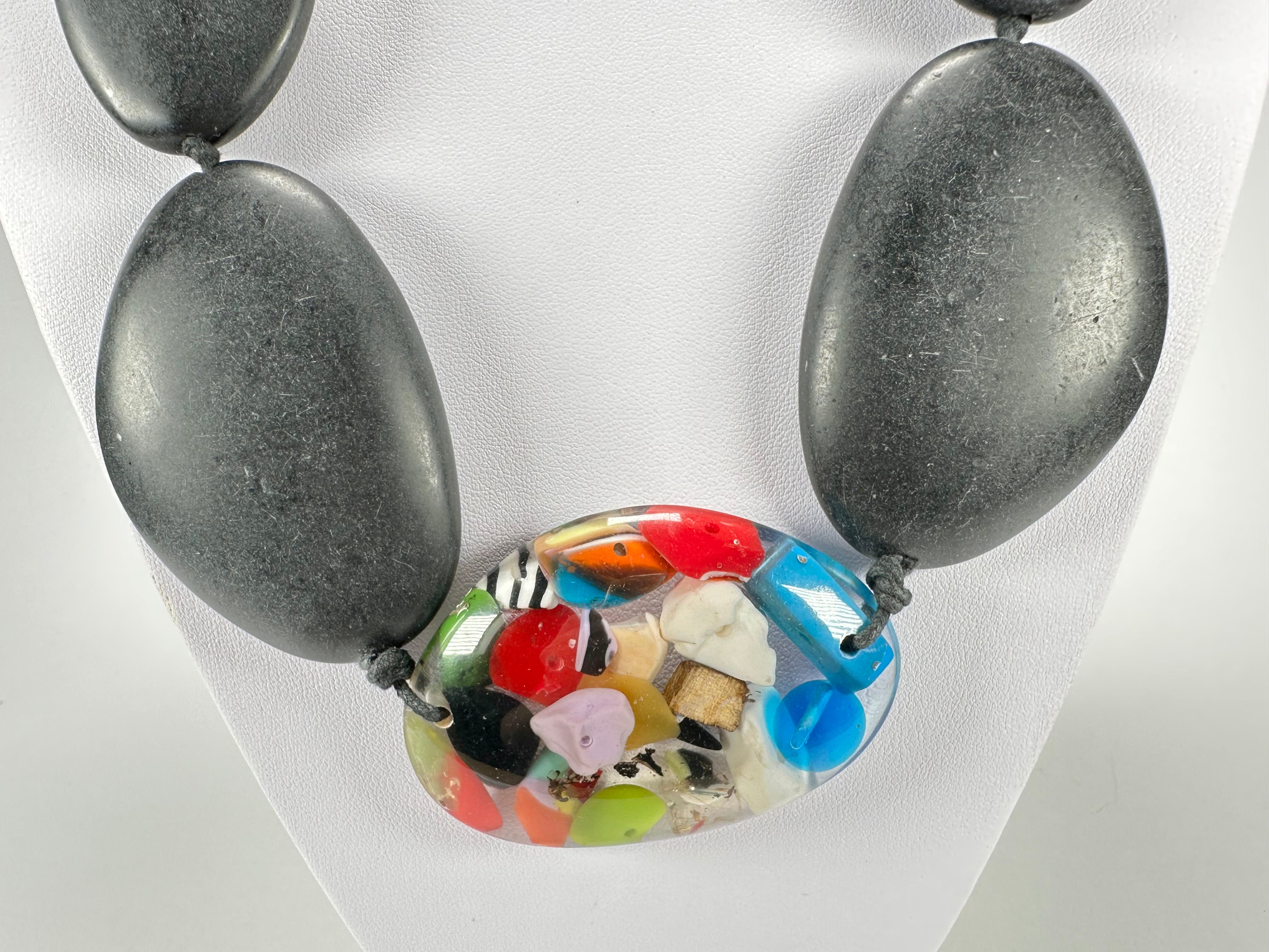 Jackie Brazil "Matt Black & Cascade" Long Flat Riverstones 65cm Necklace ( N3700 )