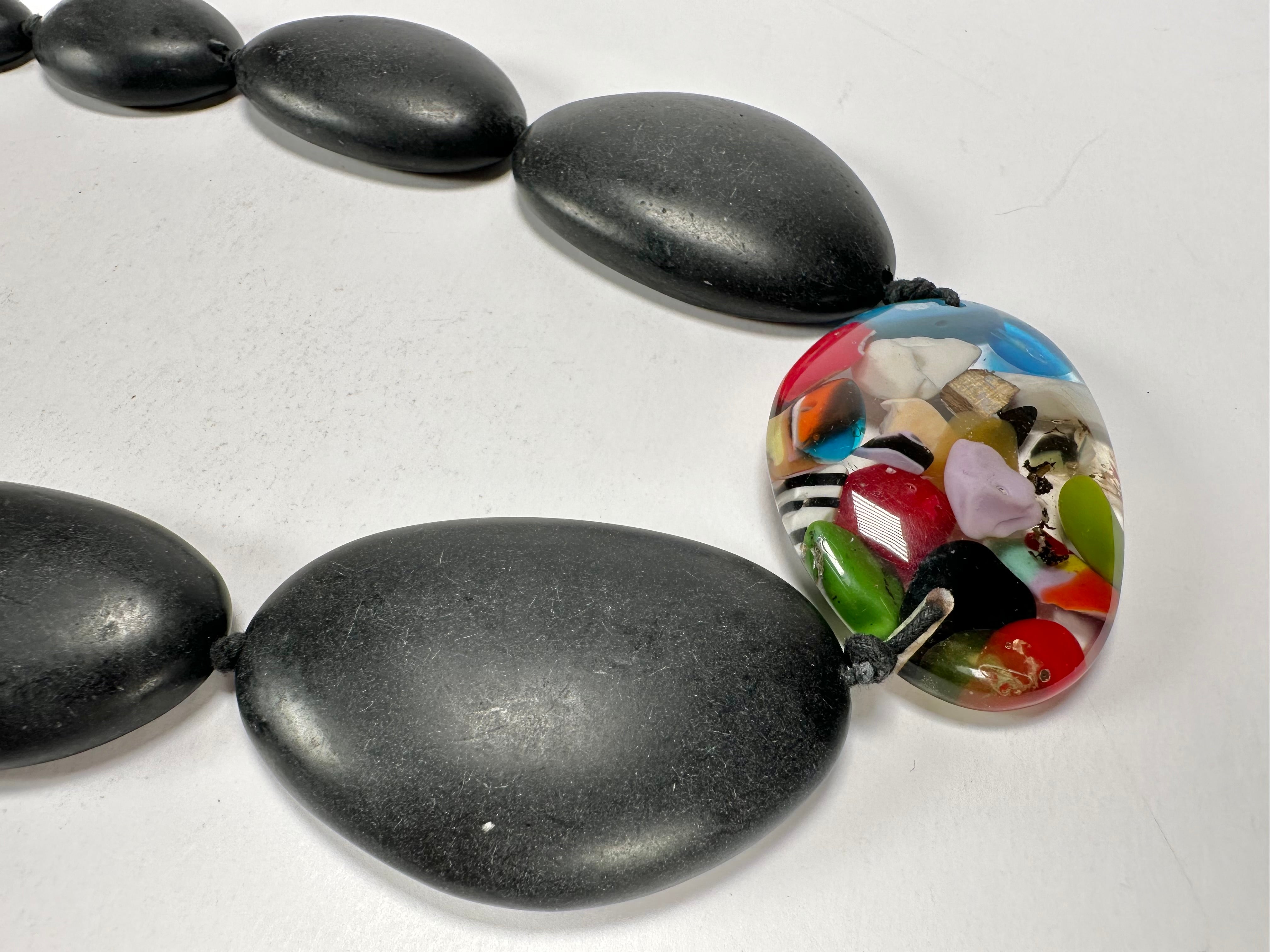 Jackie Brazil "Matt Black & Cascade" Long Flat Riverstones 65cm Necklace ( N3700 )