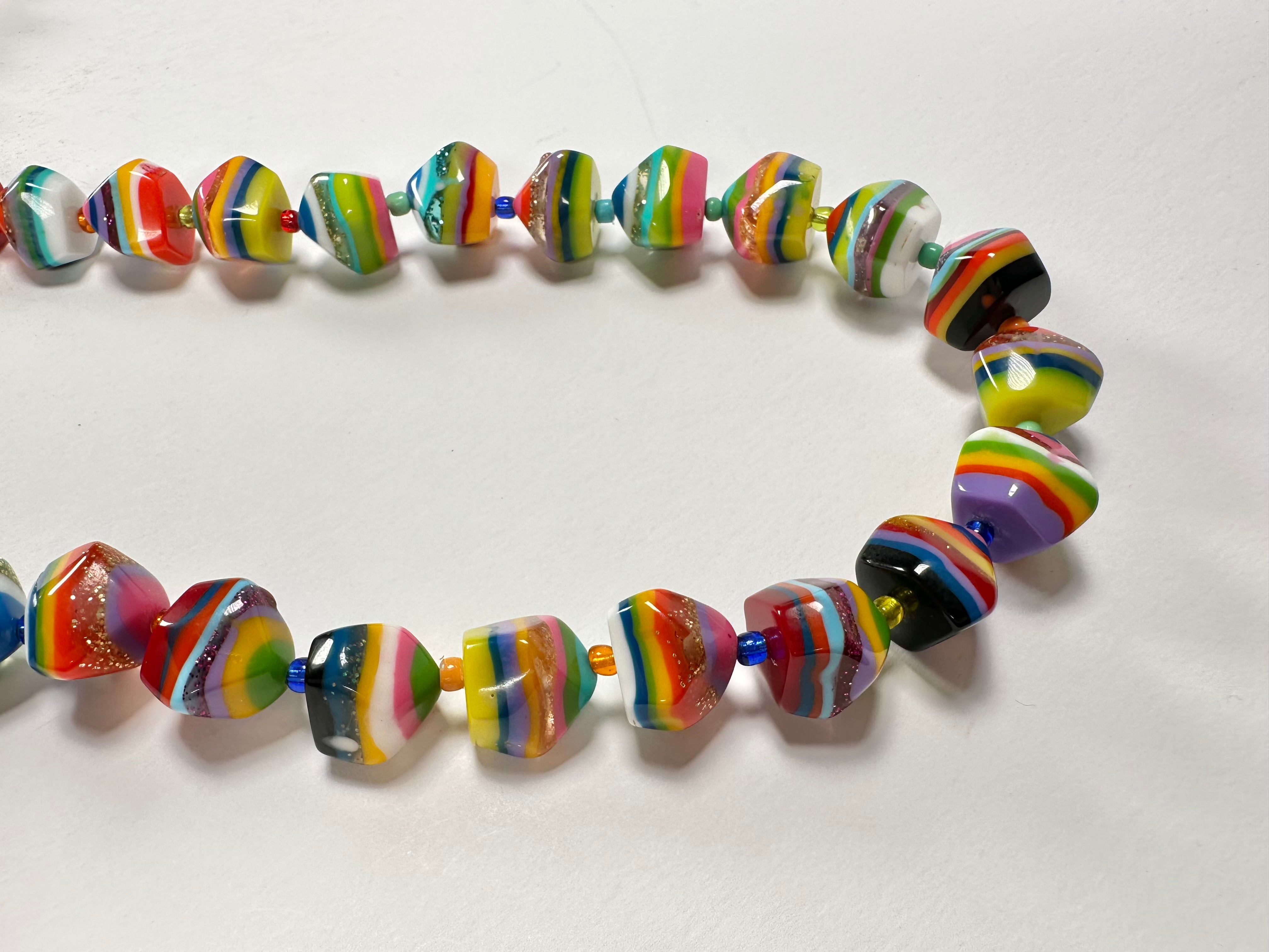 Jackie Brazil "Camille" Liquorice Stripes x Kandinsky Small Stones 110cm Necklace ( N0078 )