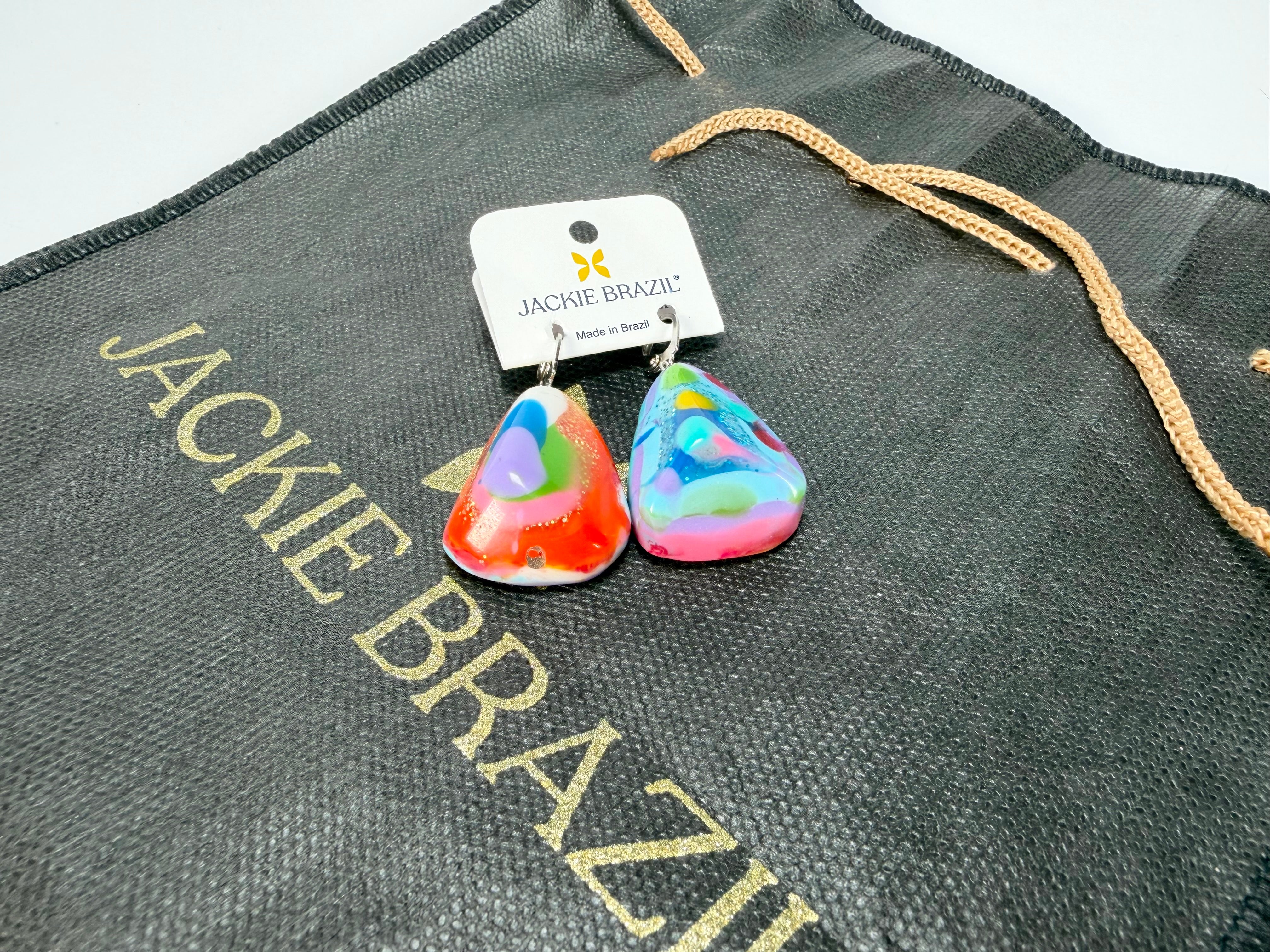 Jackie Brazil "Diamond" Kandinsky Flinstone on Hook Resin Earrings ( E0700 )