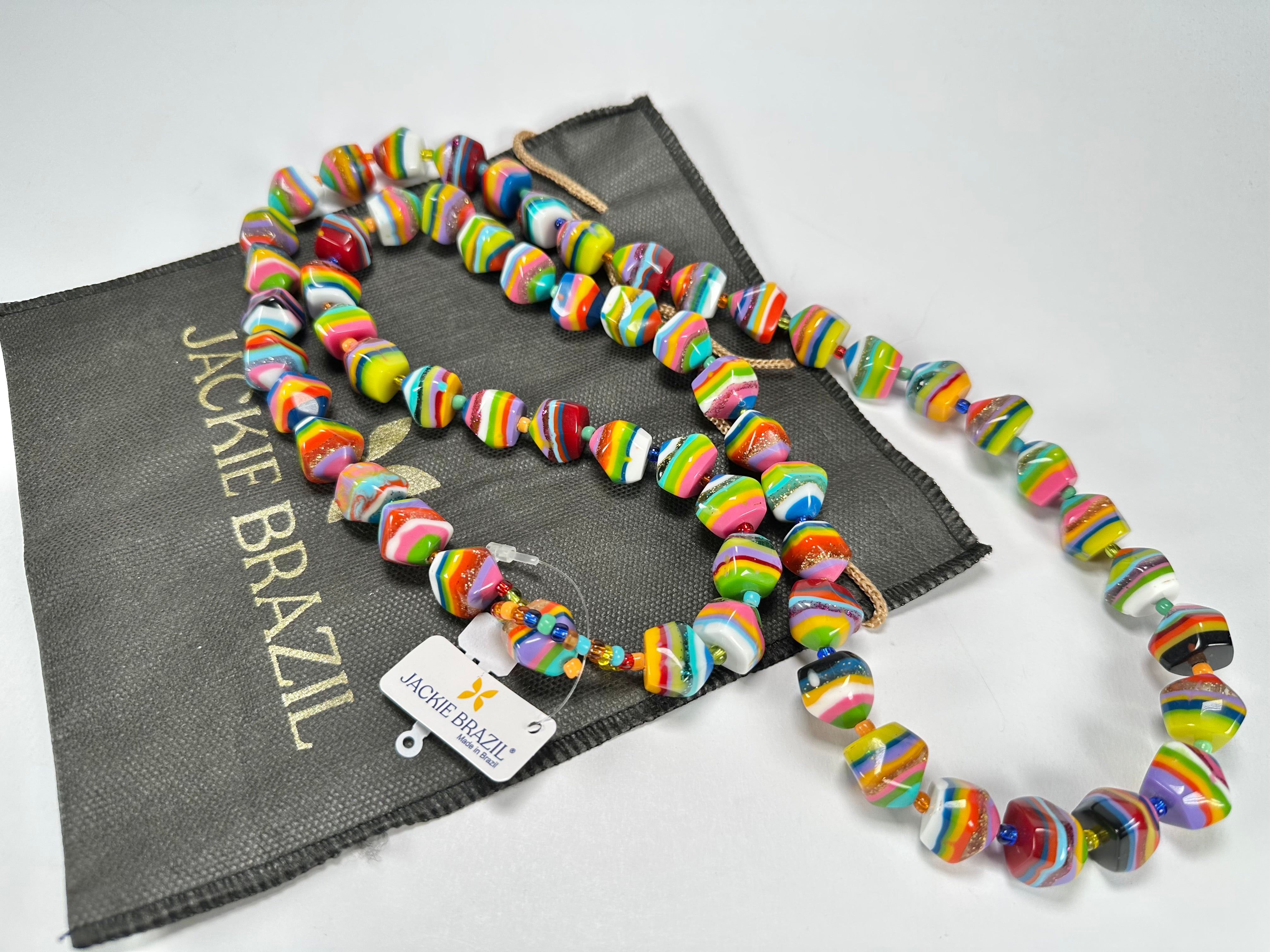 Jackie Brazil "Camille" Liquorice Stripes x Kandinsky Small Stones 110cm Necklace ( N0078 )