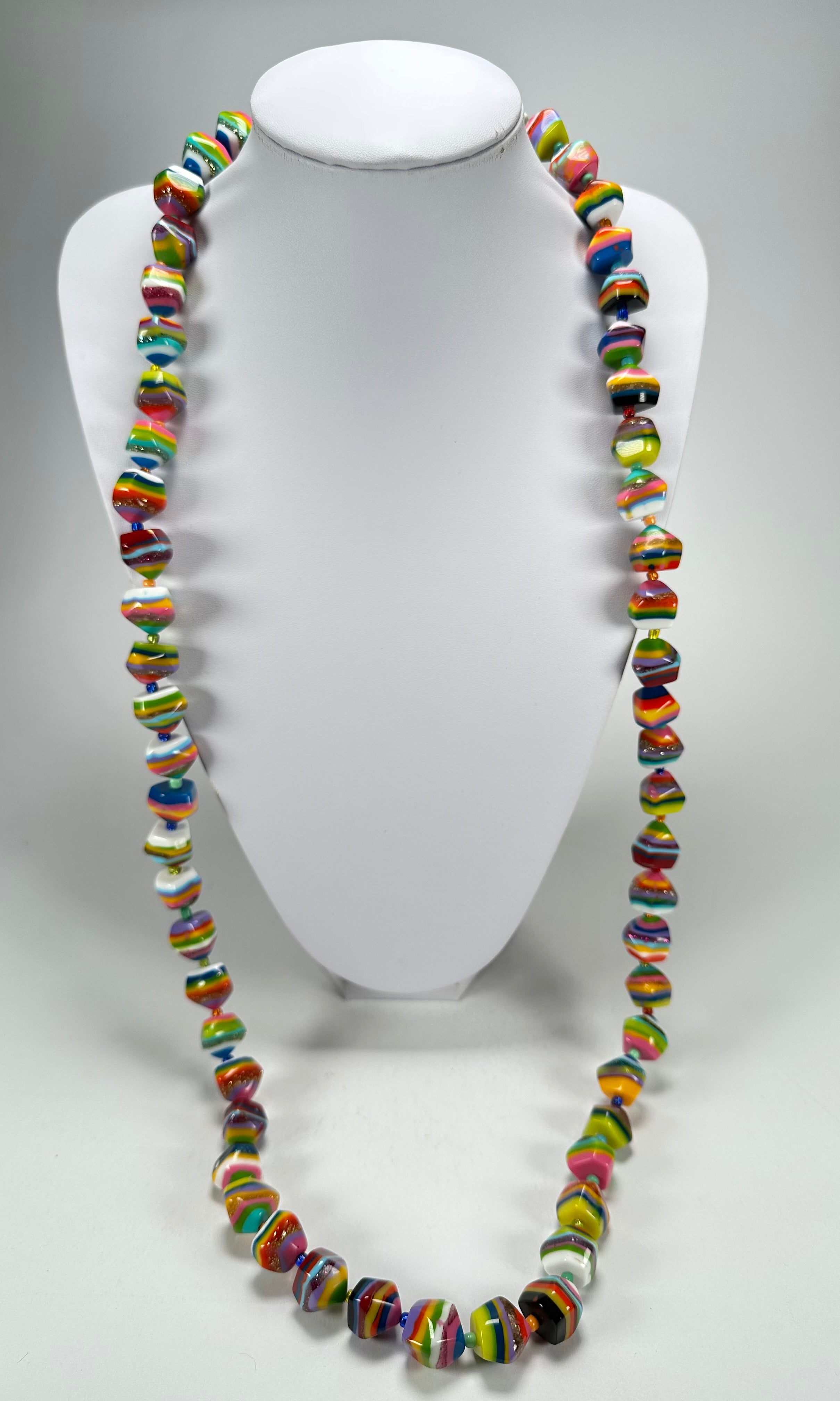 Jackie Brazil "Camille" Liquorice Stripes x Kandinsky Small Stones 110cm Necklace ( N0078 )