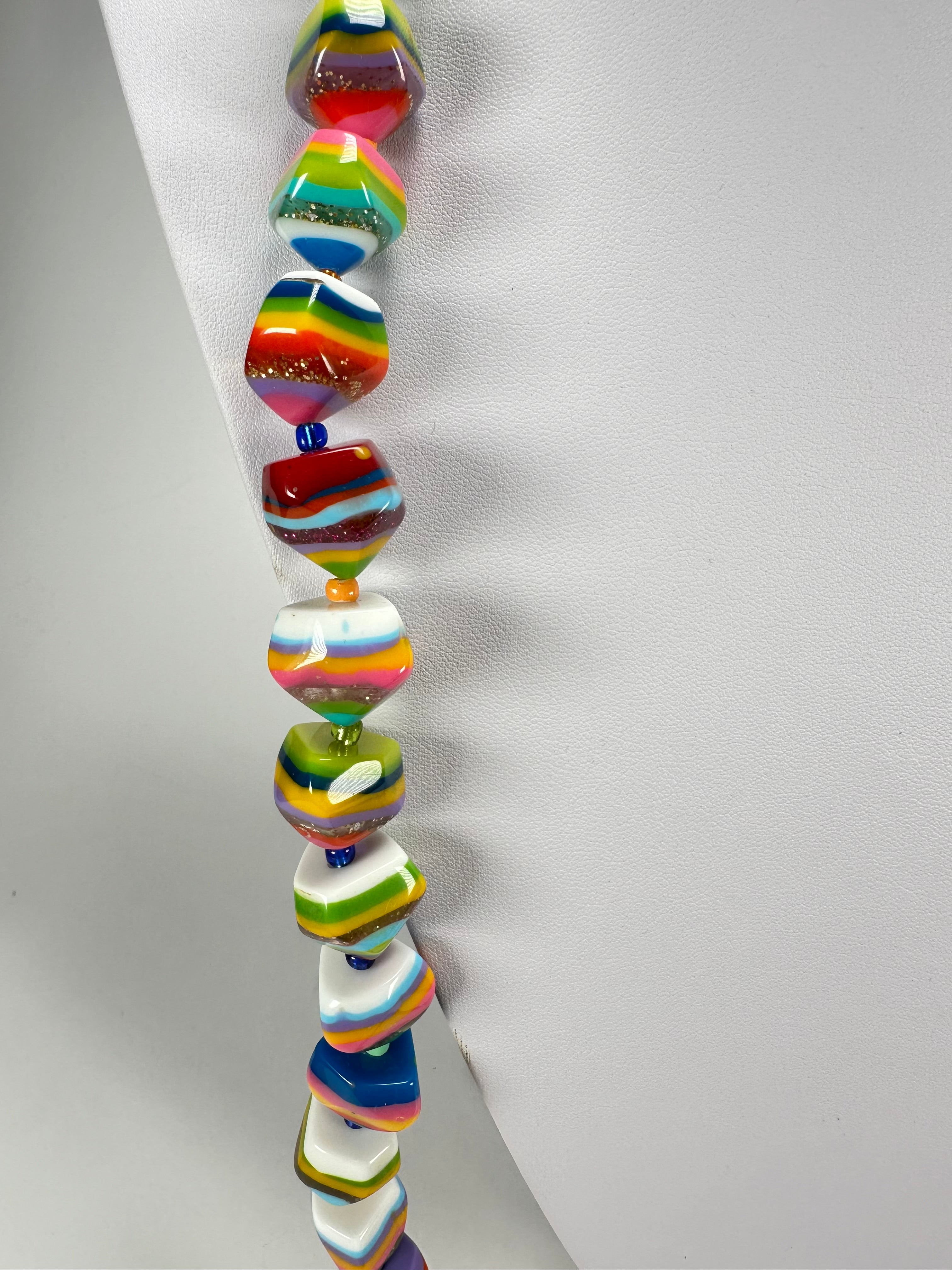 Jackie Brazil "Camille" Liquorice Stripes x Kandinsky Small Stones 110cm Necklace ( N0078 )