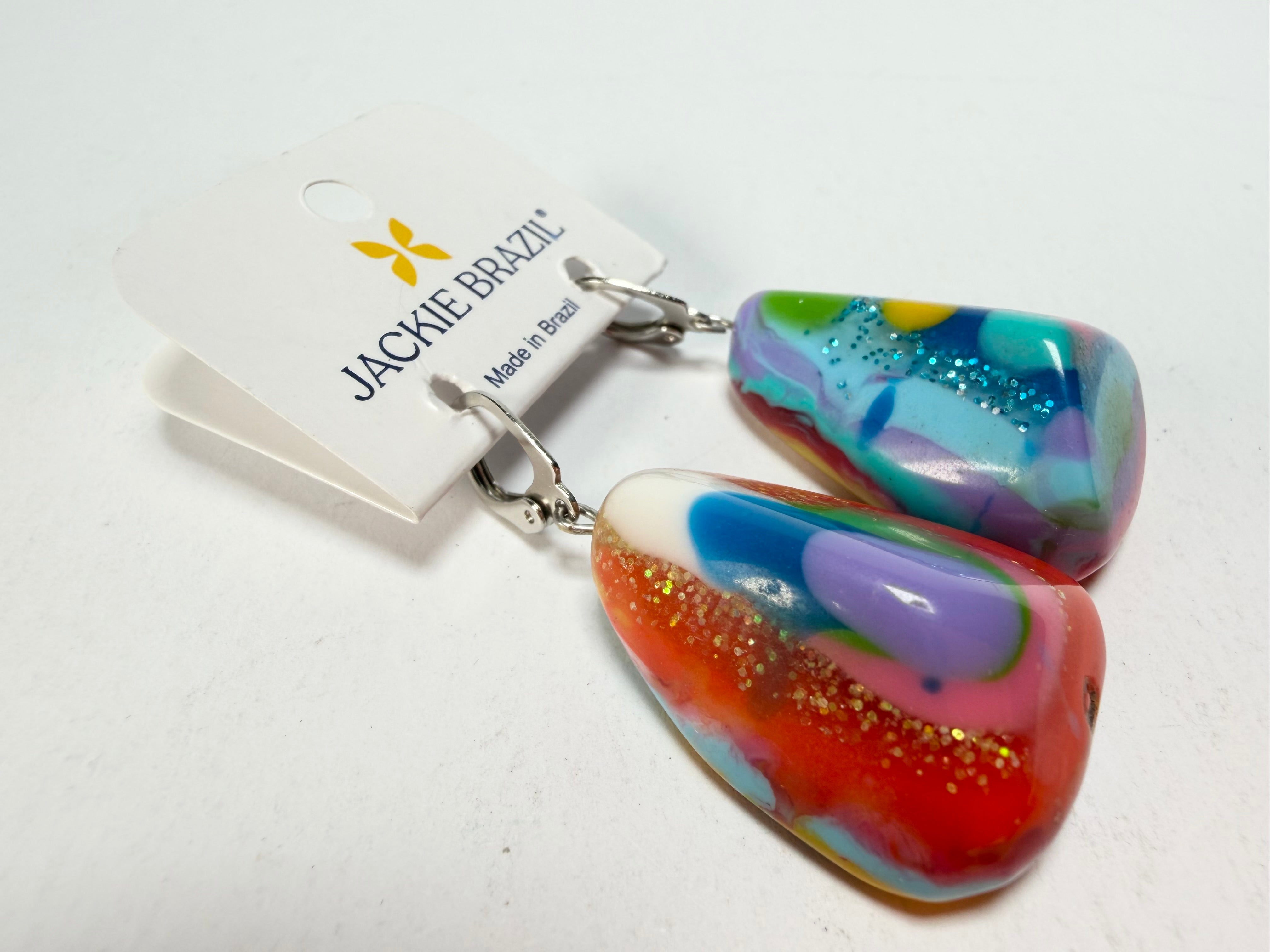 Jackie Brazil "Diamond" Kandinsky Flinstone on Hook Resin Earrings ( E0700 )