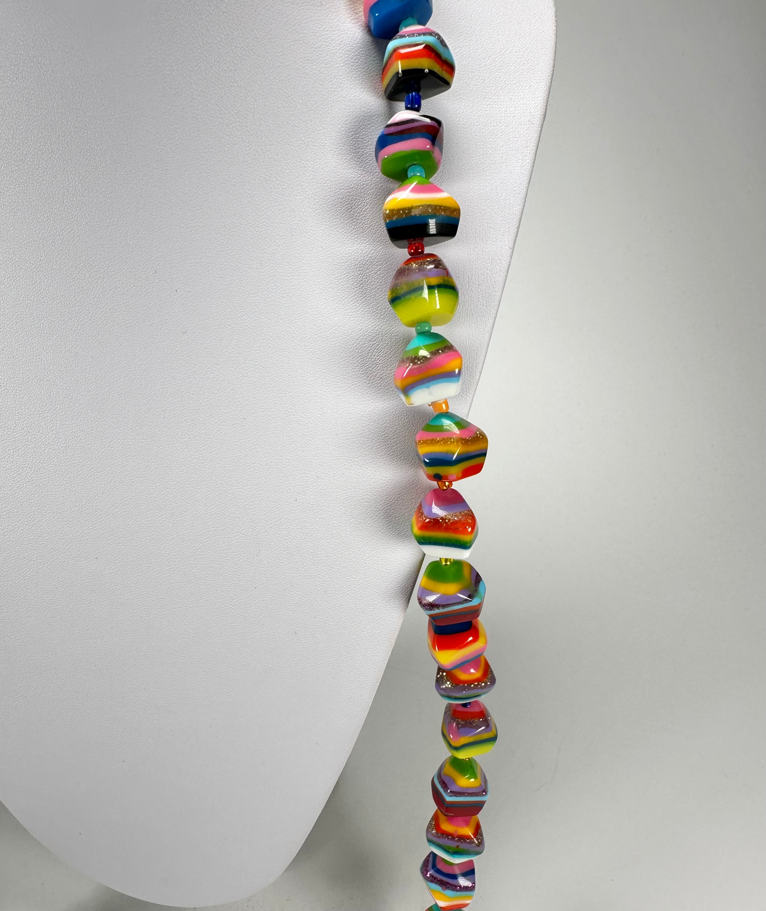 Jackie Brazil "Camille" Liquorice Stripes x Kandinsky Small Stones 110cm Necklace ( N0078 )