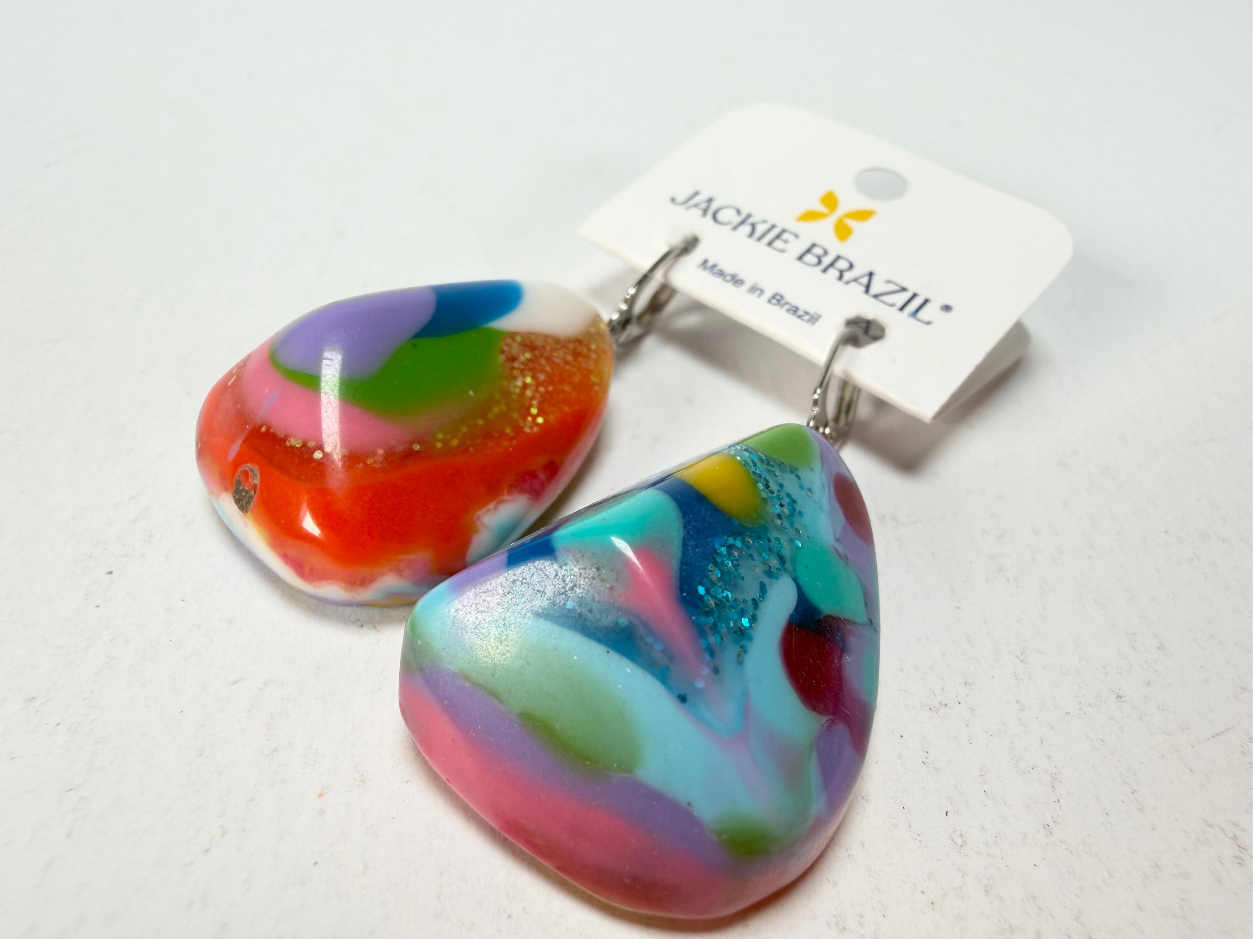 Jackie Brazil "Diamond" Kandinsky Flinstone on Hook Resin Earrings ( E0700 )