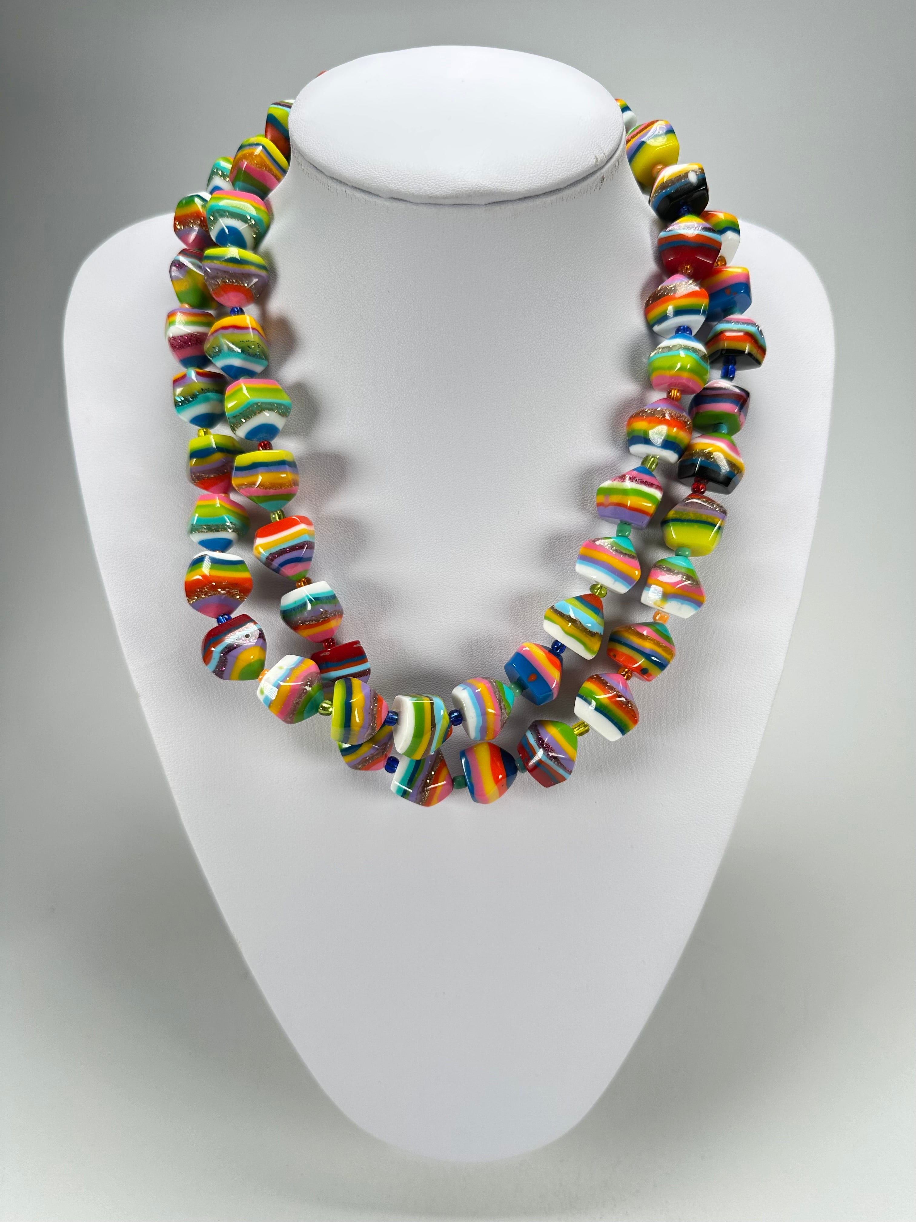 Jackie Brazil "Camille" Liquorice Stripes x Kandinsky Small Stones 110cm Necklace ( N0078 )