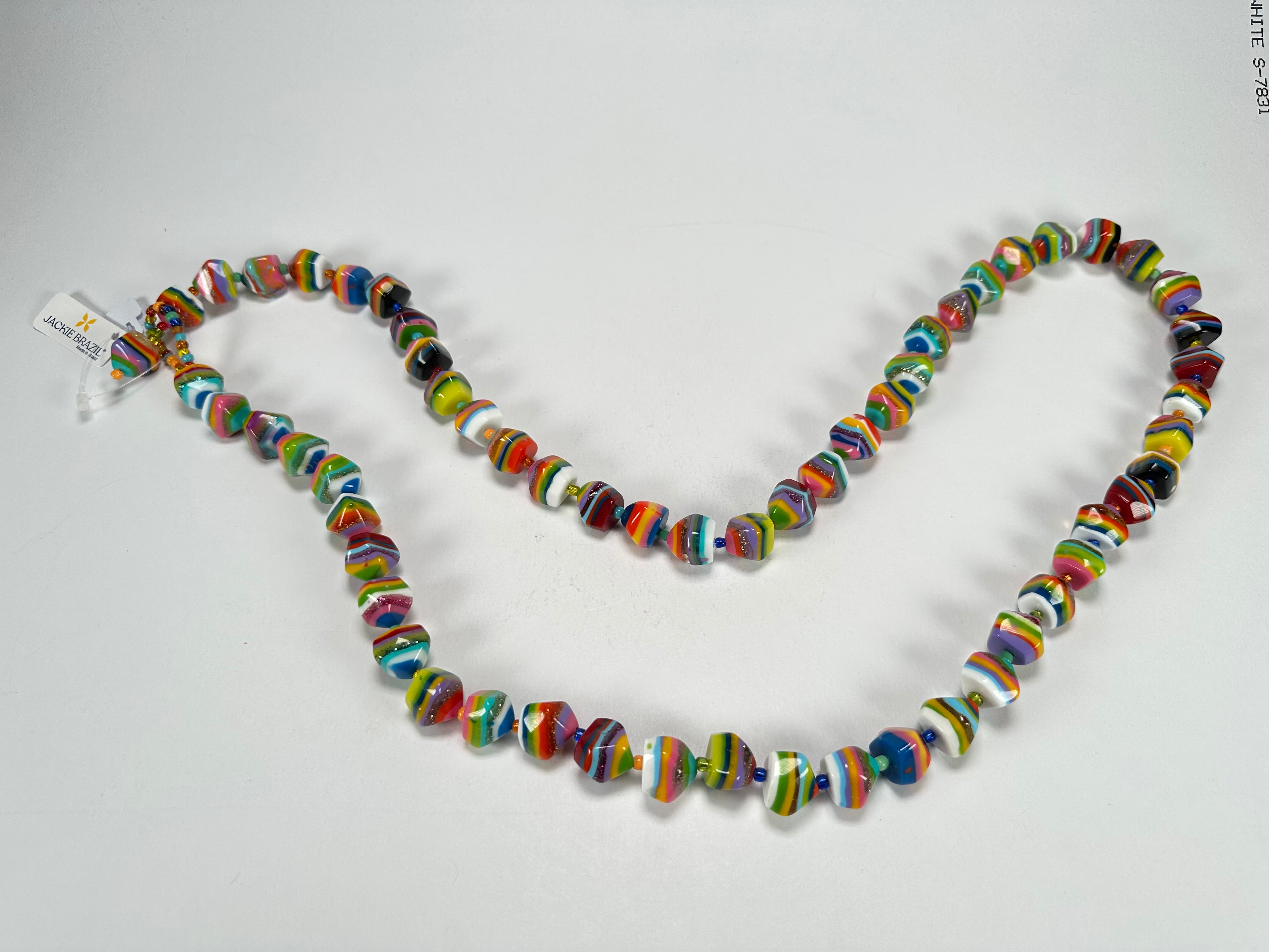 Jackie Brazil "Camille" Liquorice Stripes x Kandinsky Small Stones 110cm Necklace ( N0078 )
