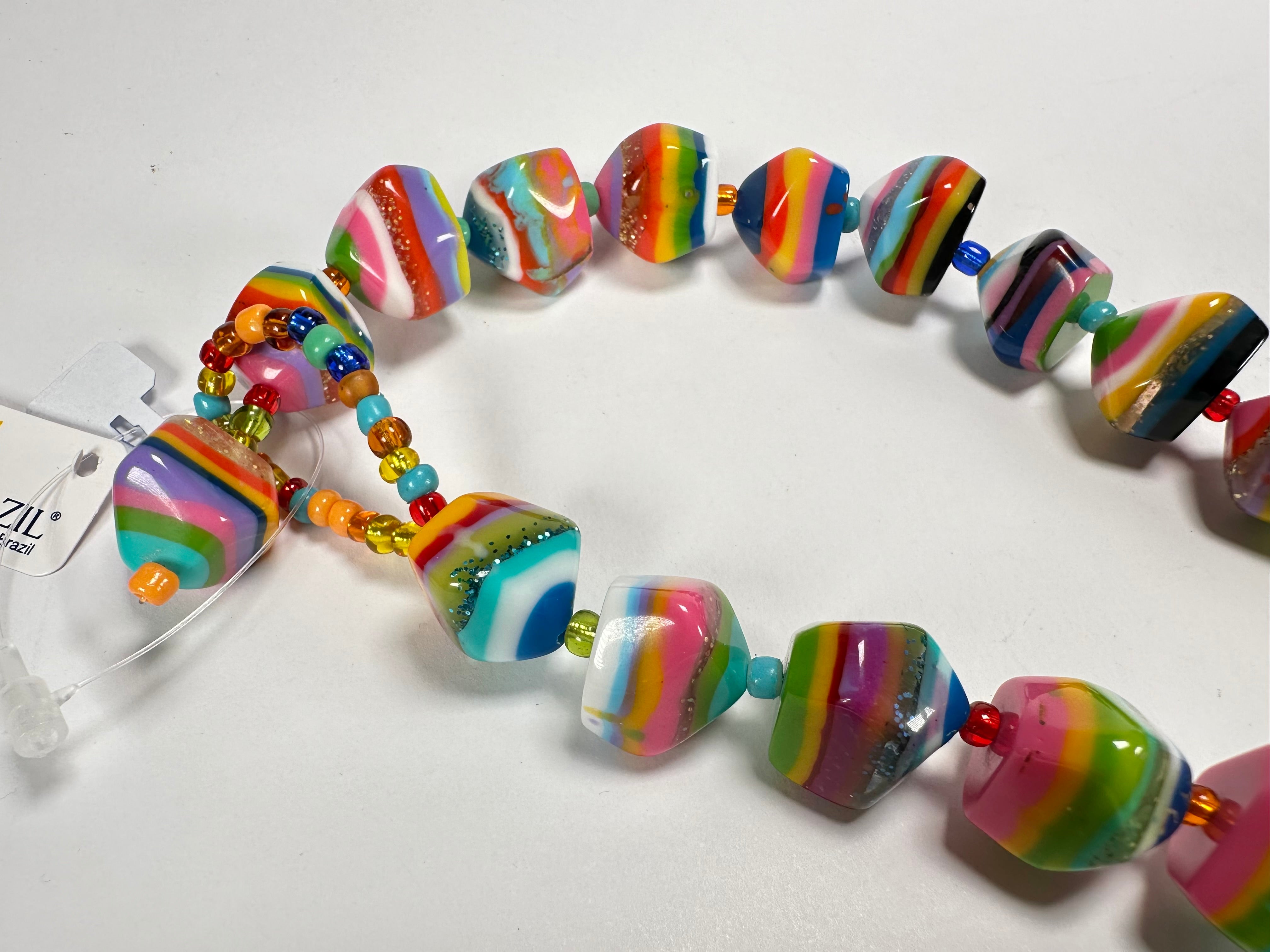 Jackie Brazil "Camille" Liquorice Stripes x Kandinsky Small Stones 110cm Necklace ( N0078 )