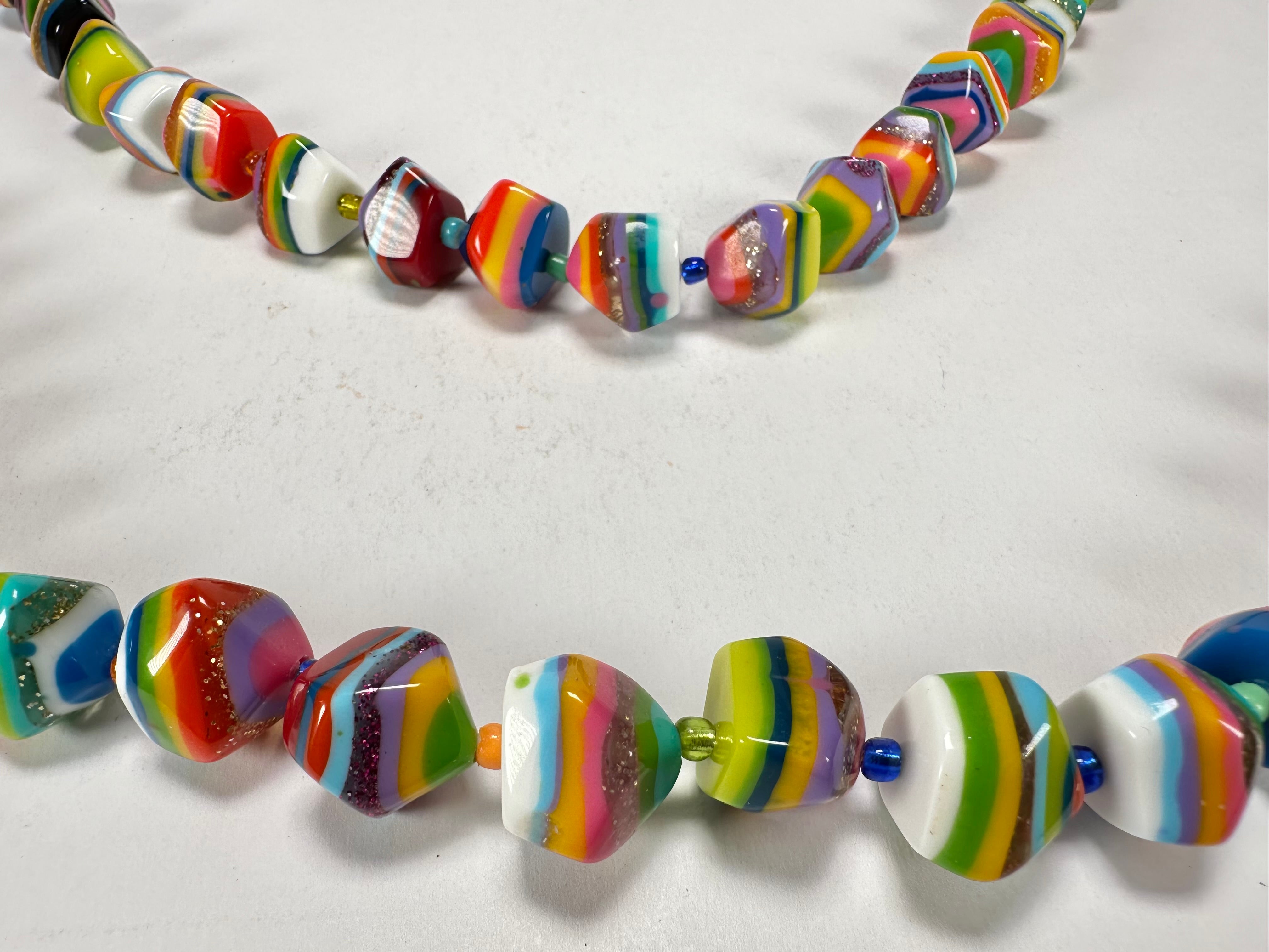 Jackie Brazil "Camille" Liquorice Stripes x Kandinsky Small Stones 110cm Necklace ( N0078 )