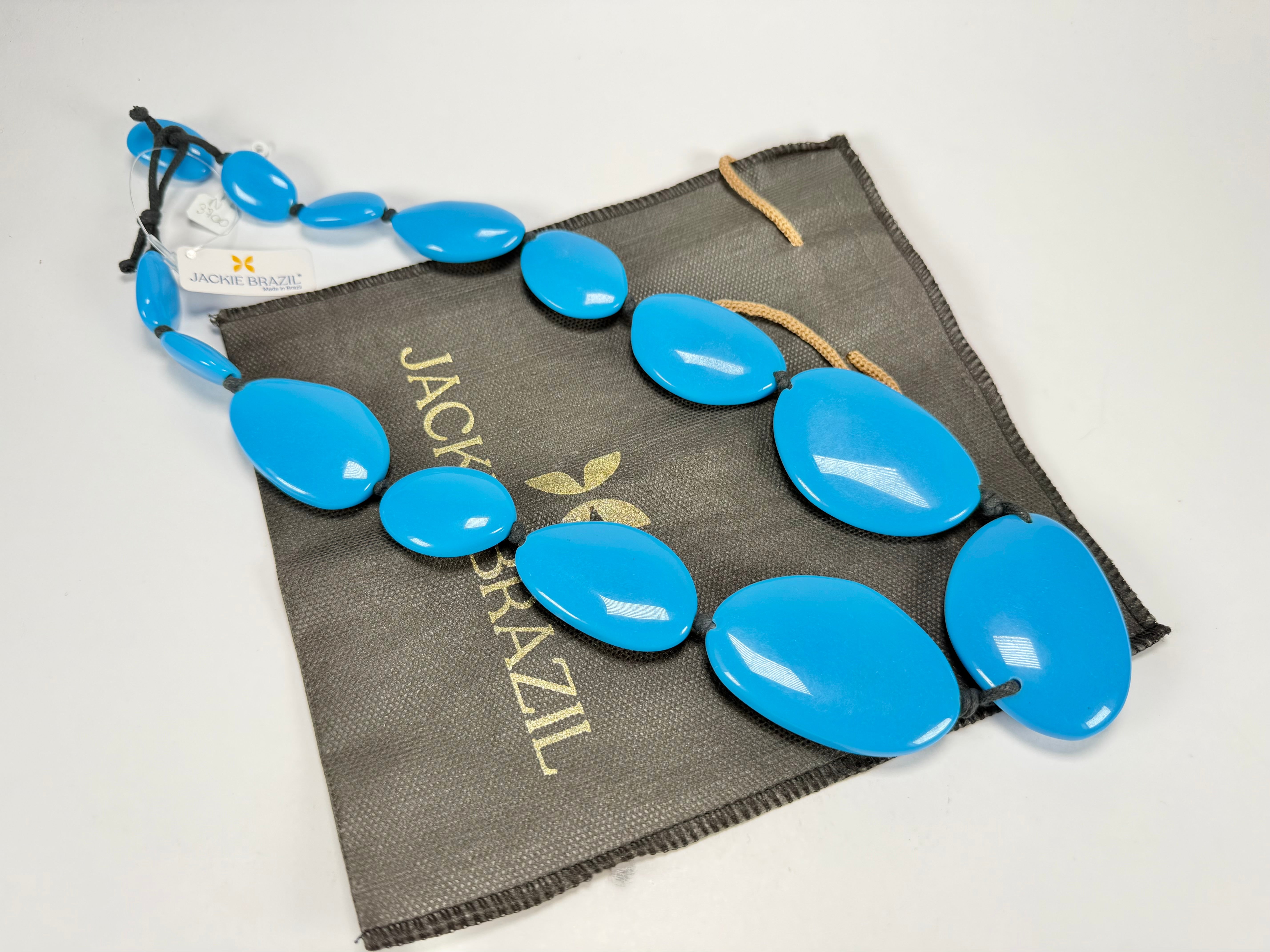 Jackie Brazil "Blue Gloss" Long Flat Riverstones 65cm Necklace ( N3700 )
