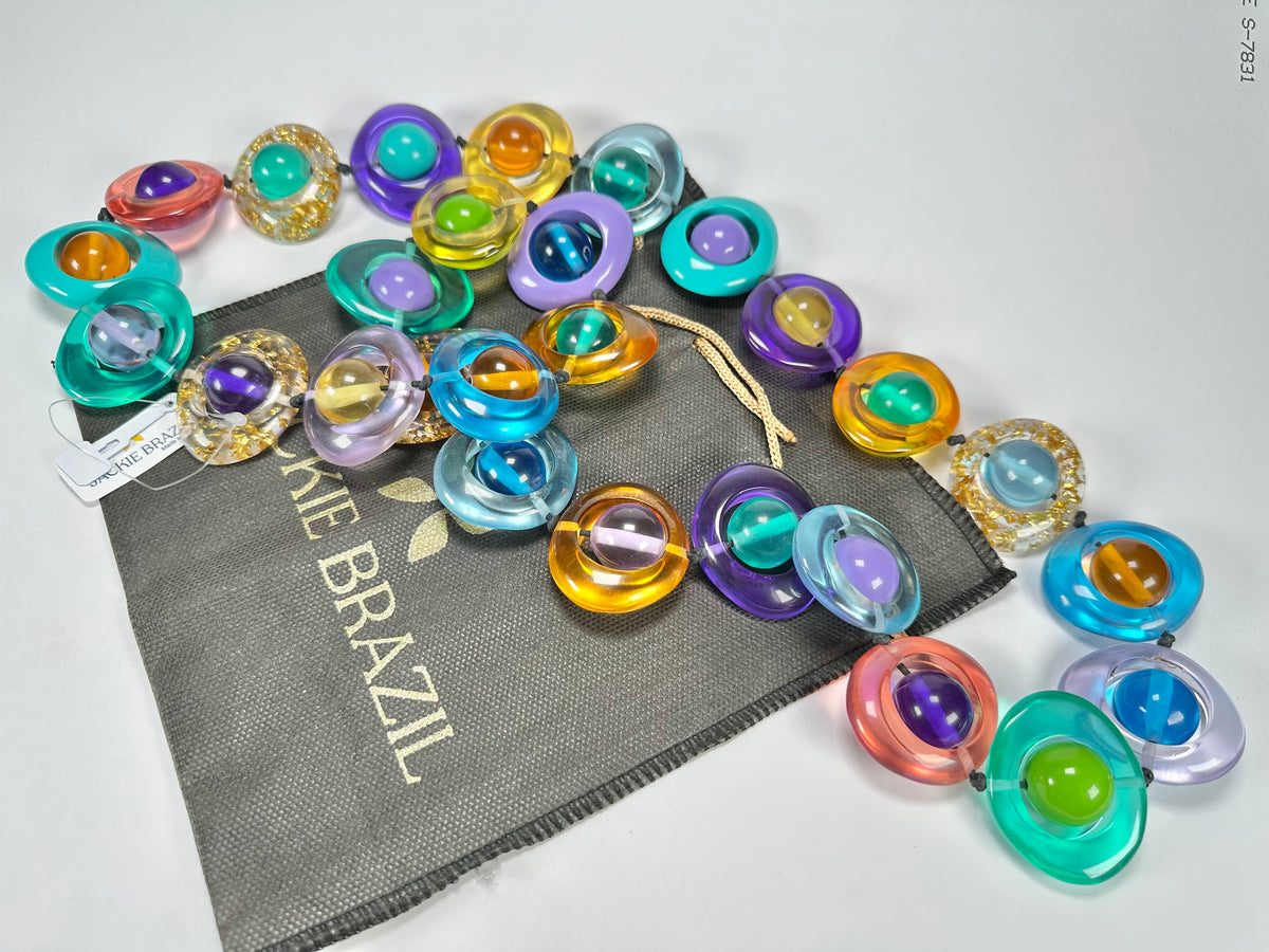 Jackie Brazil "Saturn" Transparent Paris Mix Disc & Ball Long 110cm Necklace ( N0054 )