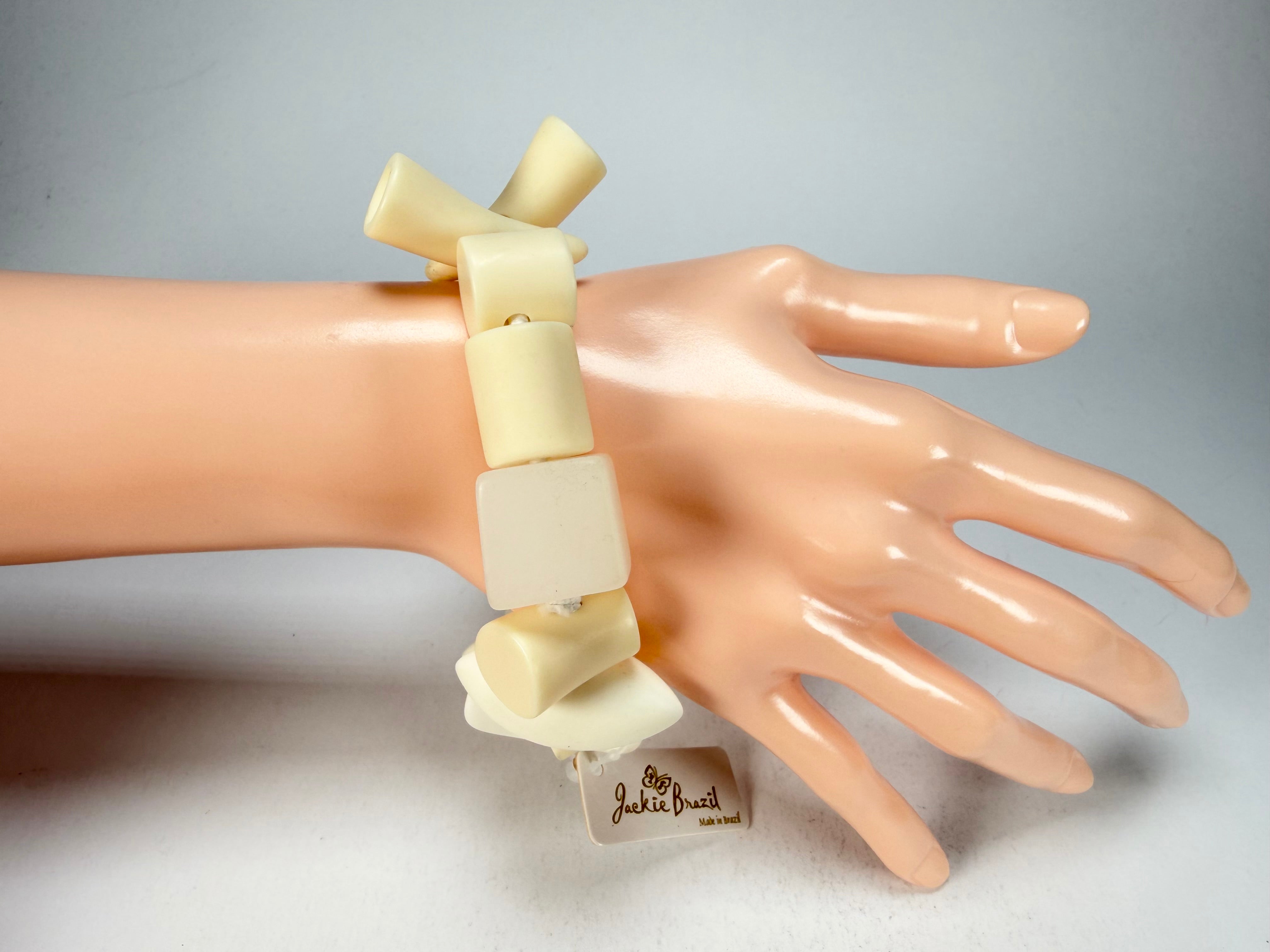 Jackie Brazil "Indiana" Cream Mix Multi Bead Resin Bracelet ( B0210 )