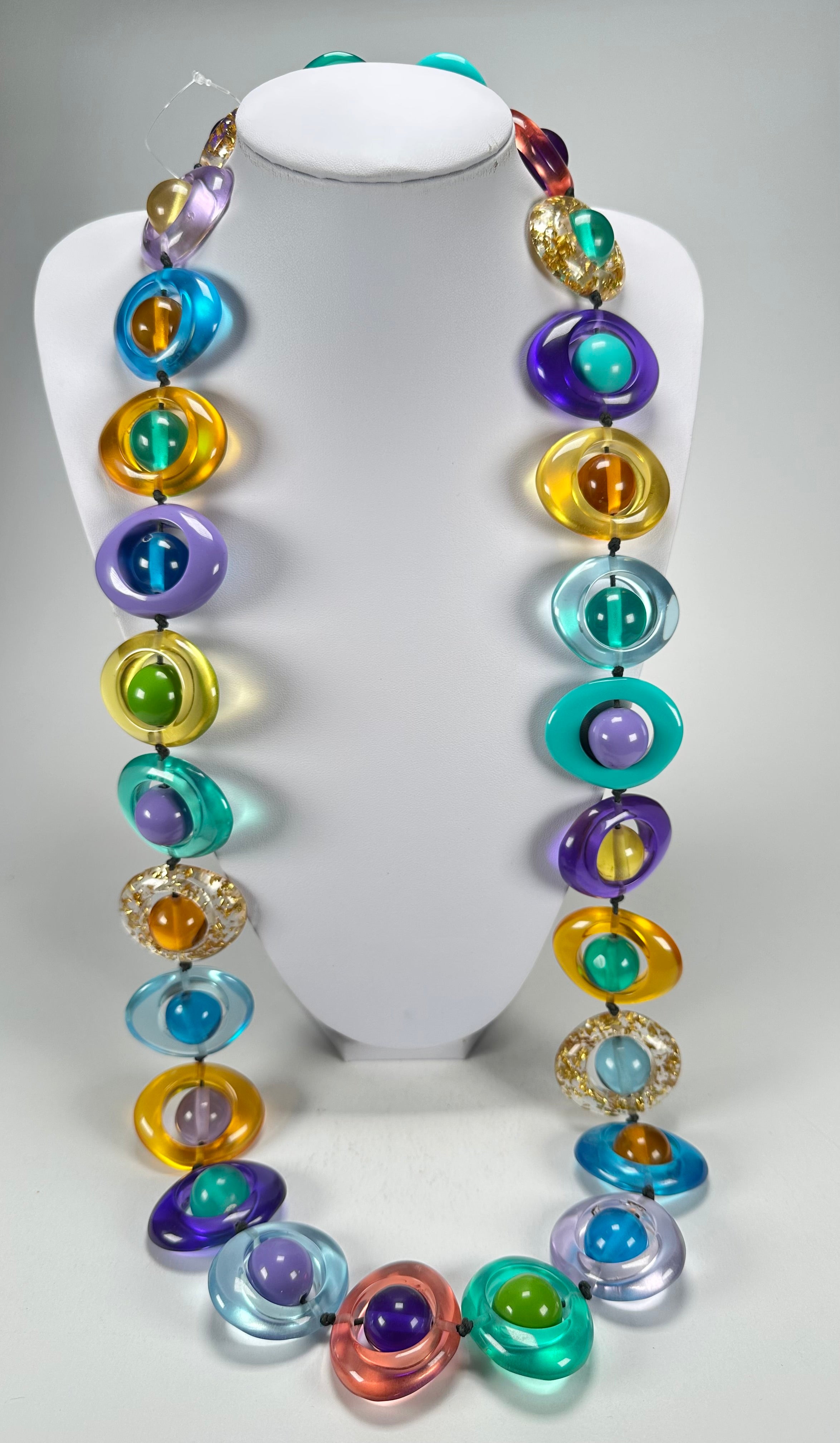 Jackie Brazil "Saturn" Transparent Paris Mix Disc & Ball Long 110cm Necklace ( N0054 )