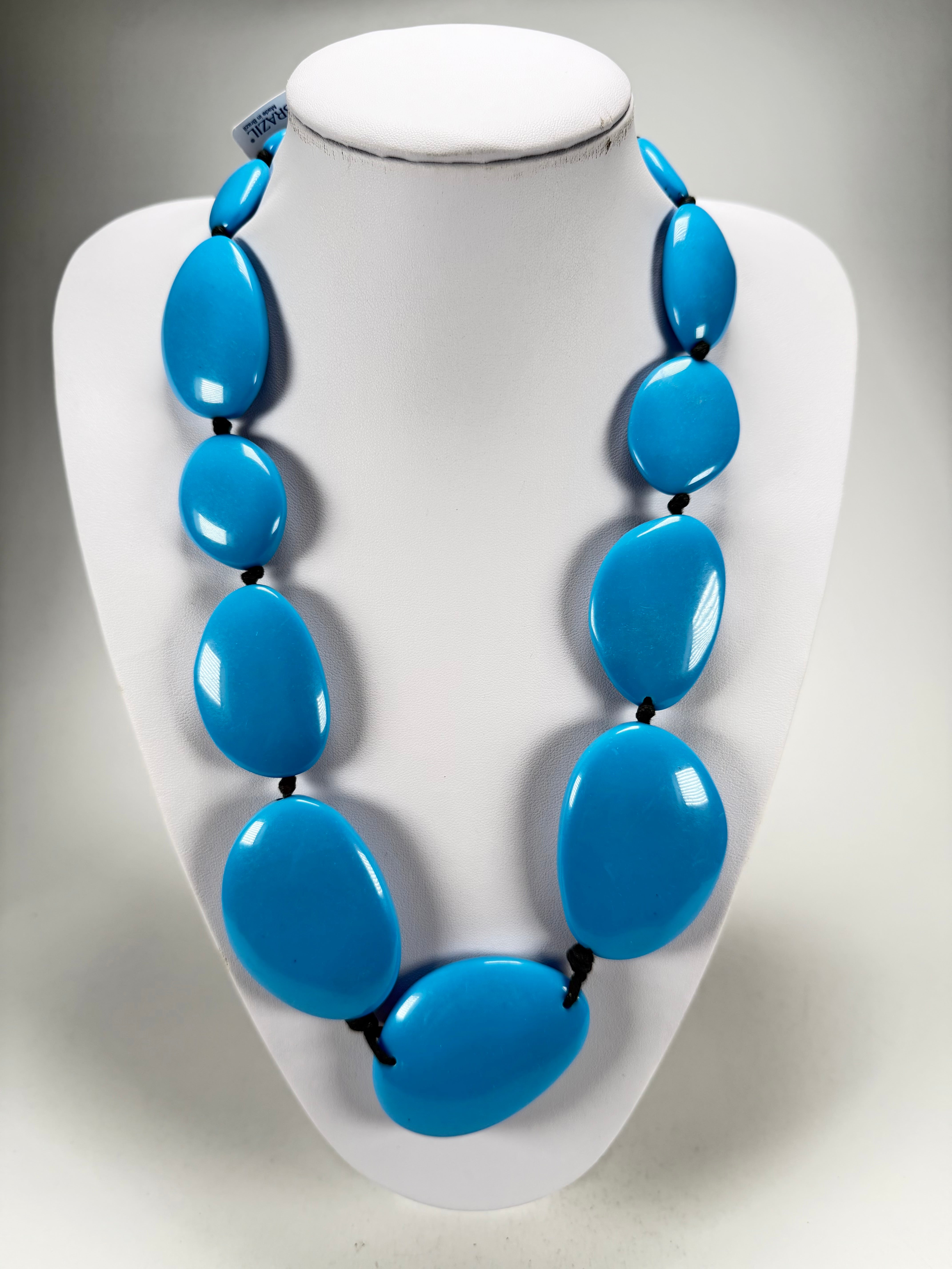 Jackie Brazil "Blue Gloss" Long Flat Riverstones 65cm Necklace ( N3700 )