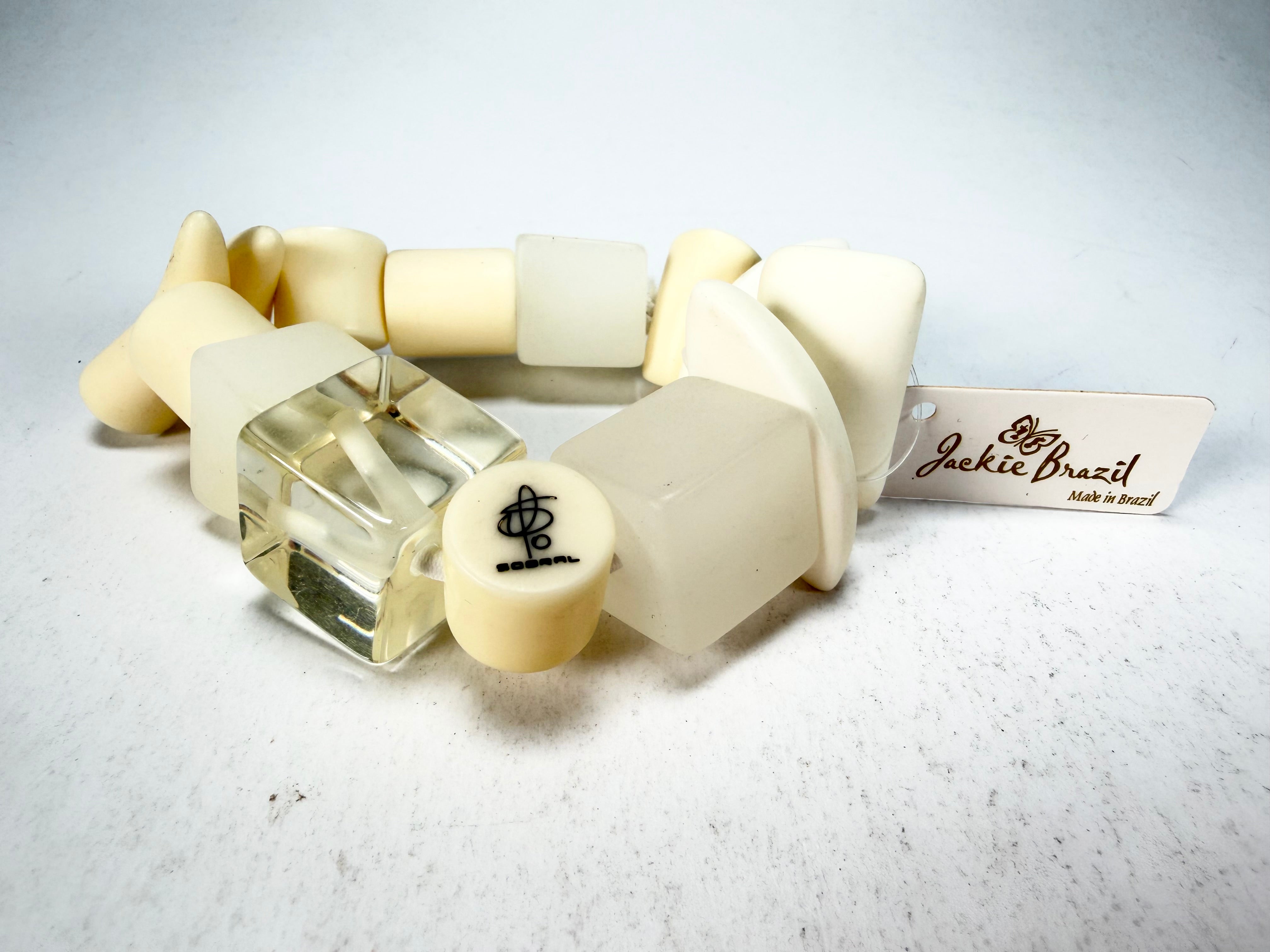 Jackie Brazil "Indiana" Cream Mix Multi Bead Resin Bracelet ( B0210 )
