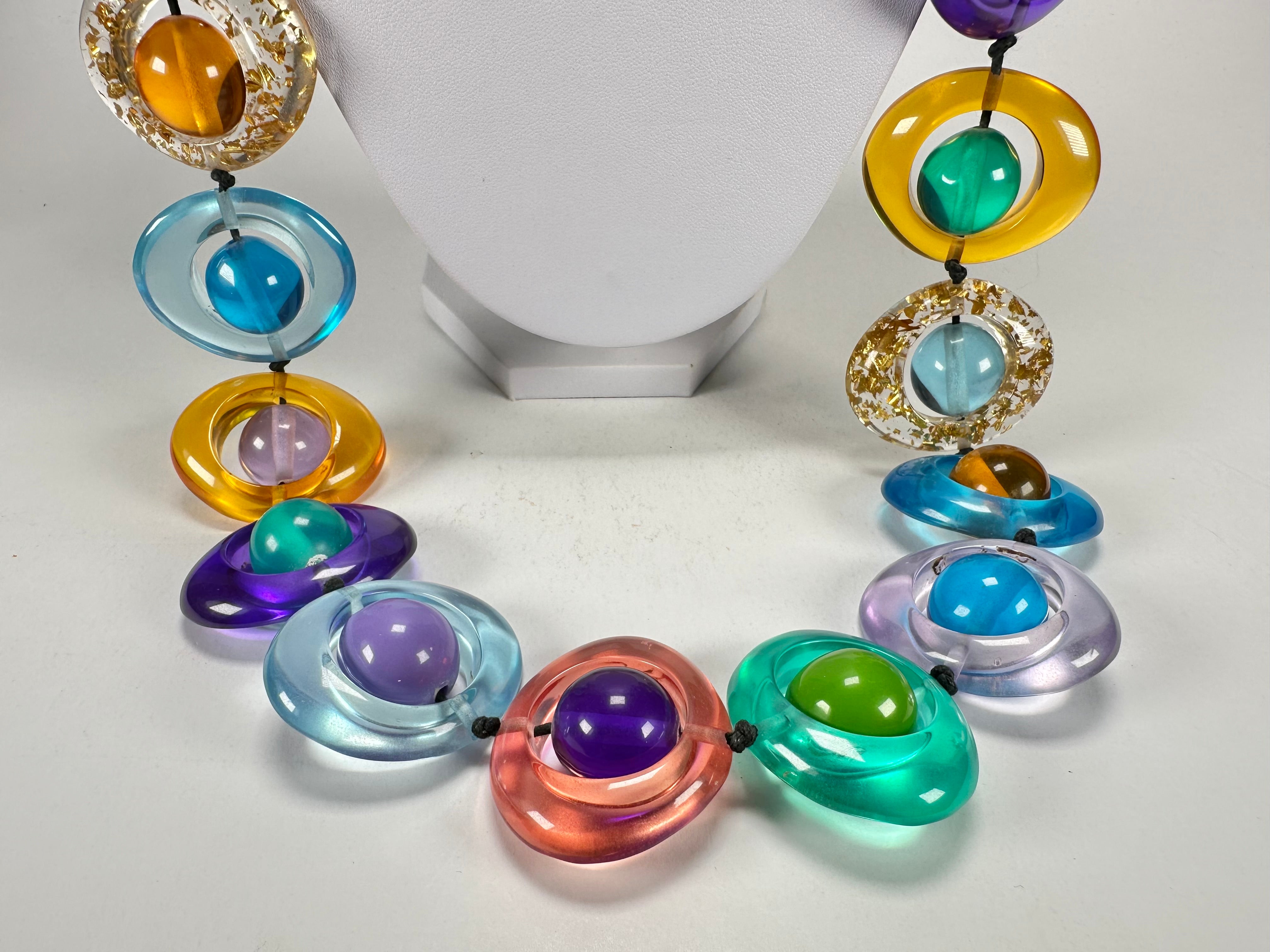 Jackie Brazil "Saturn" Transparent Paris Mix Disc & Ball Long 110cm Necklace ( N0054 )