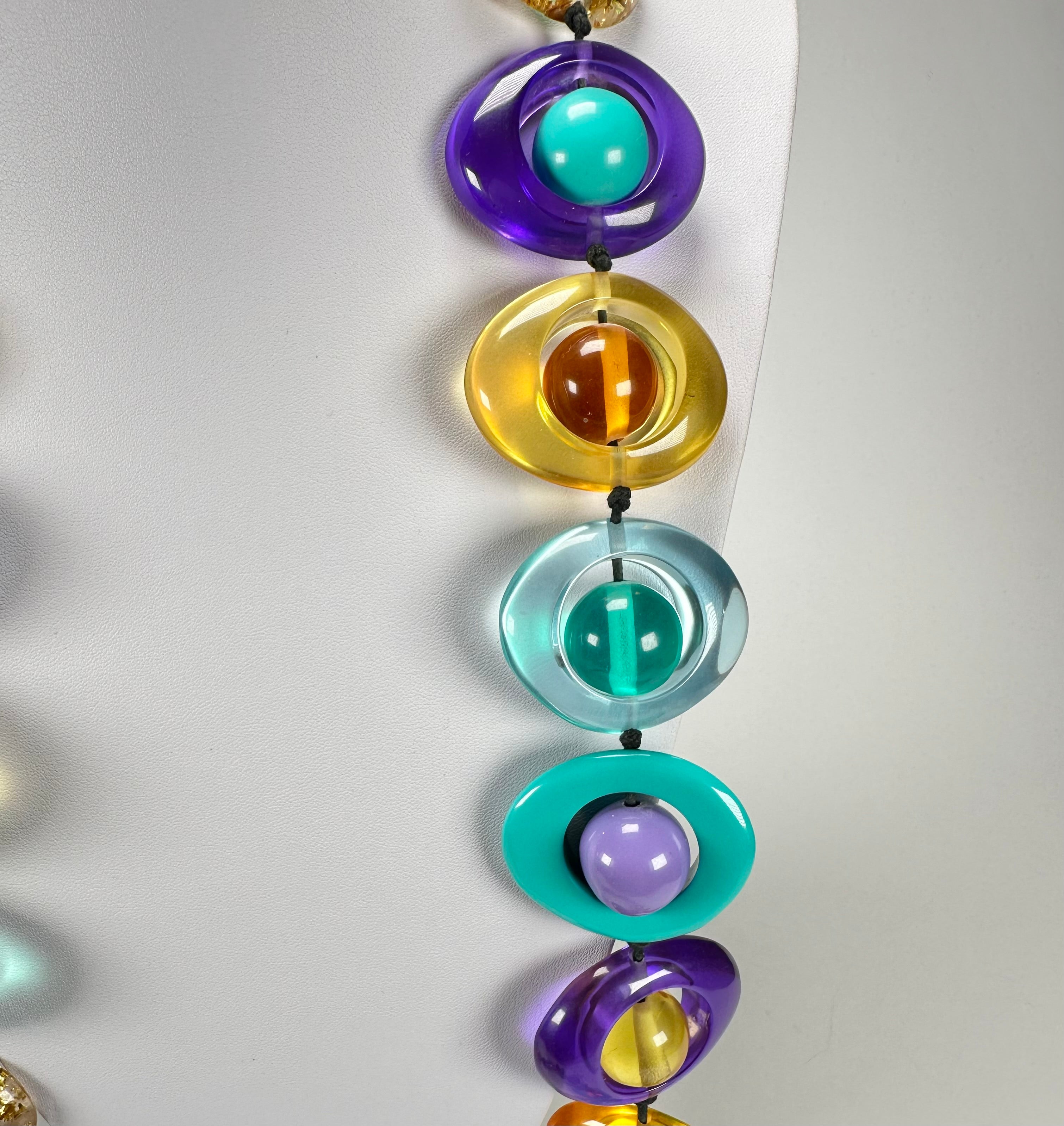 Jackie Brazil "Saturn" Transparent Paris Mix Disc & Ball Long 110cm Necklace ( N0054 )