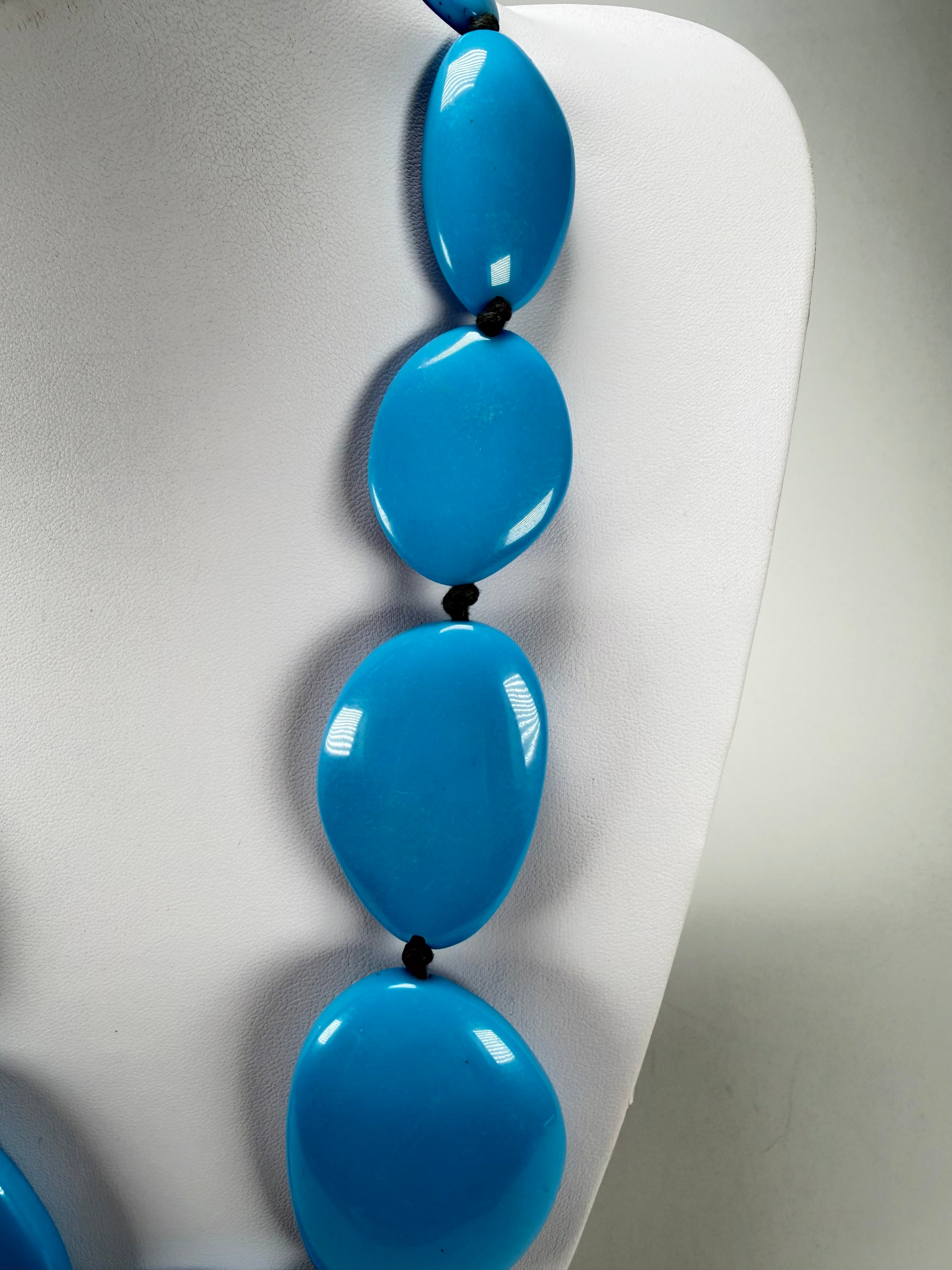 Jackie Brazil "Blue Gloss" Long Flat Riverstones 65cm Necklace ( N3700 )