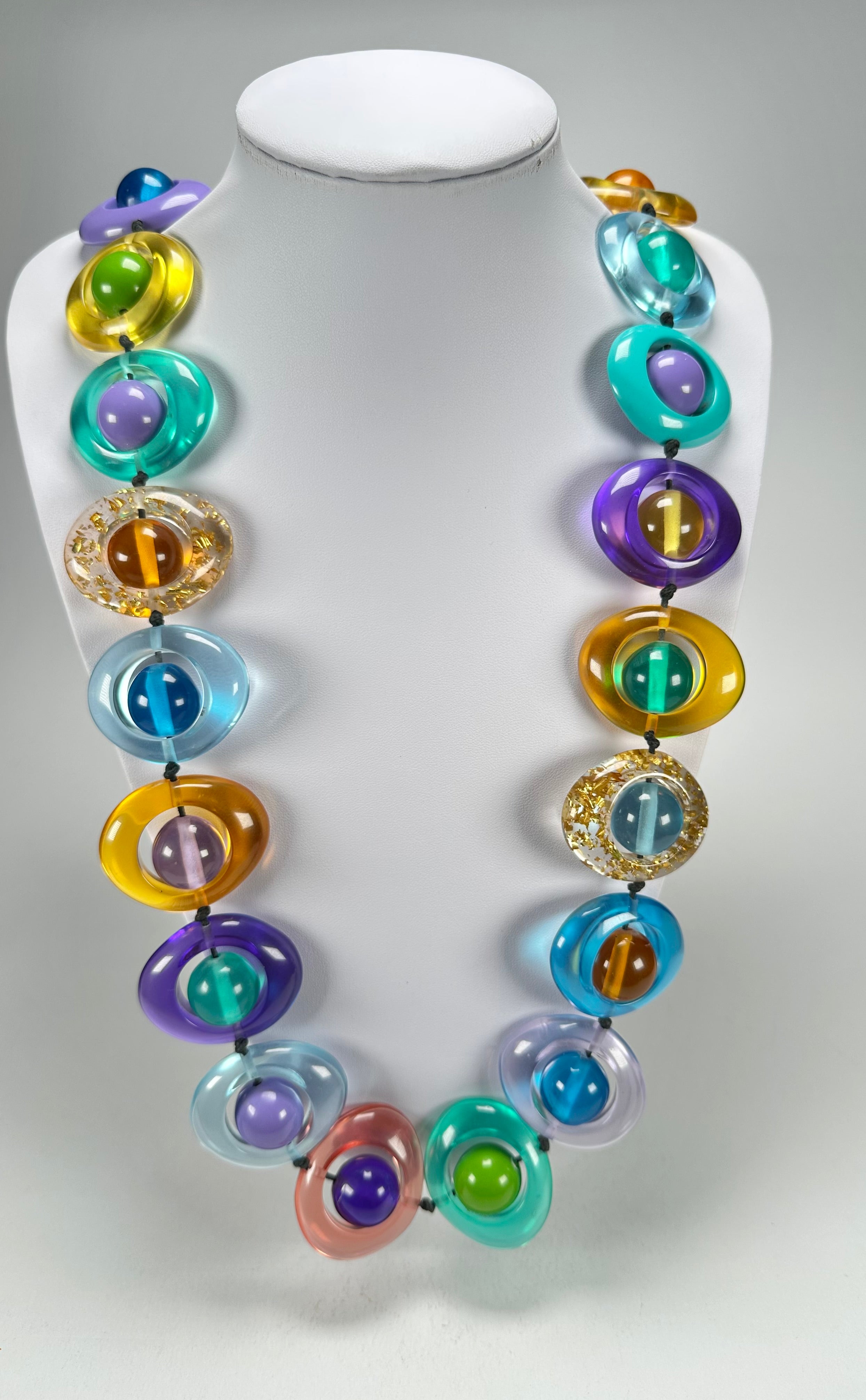 Jackie Brazil "Saturn" Transparent Paris Mix Disc & Ball Long 110cm Necklace ( N0054 )