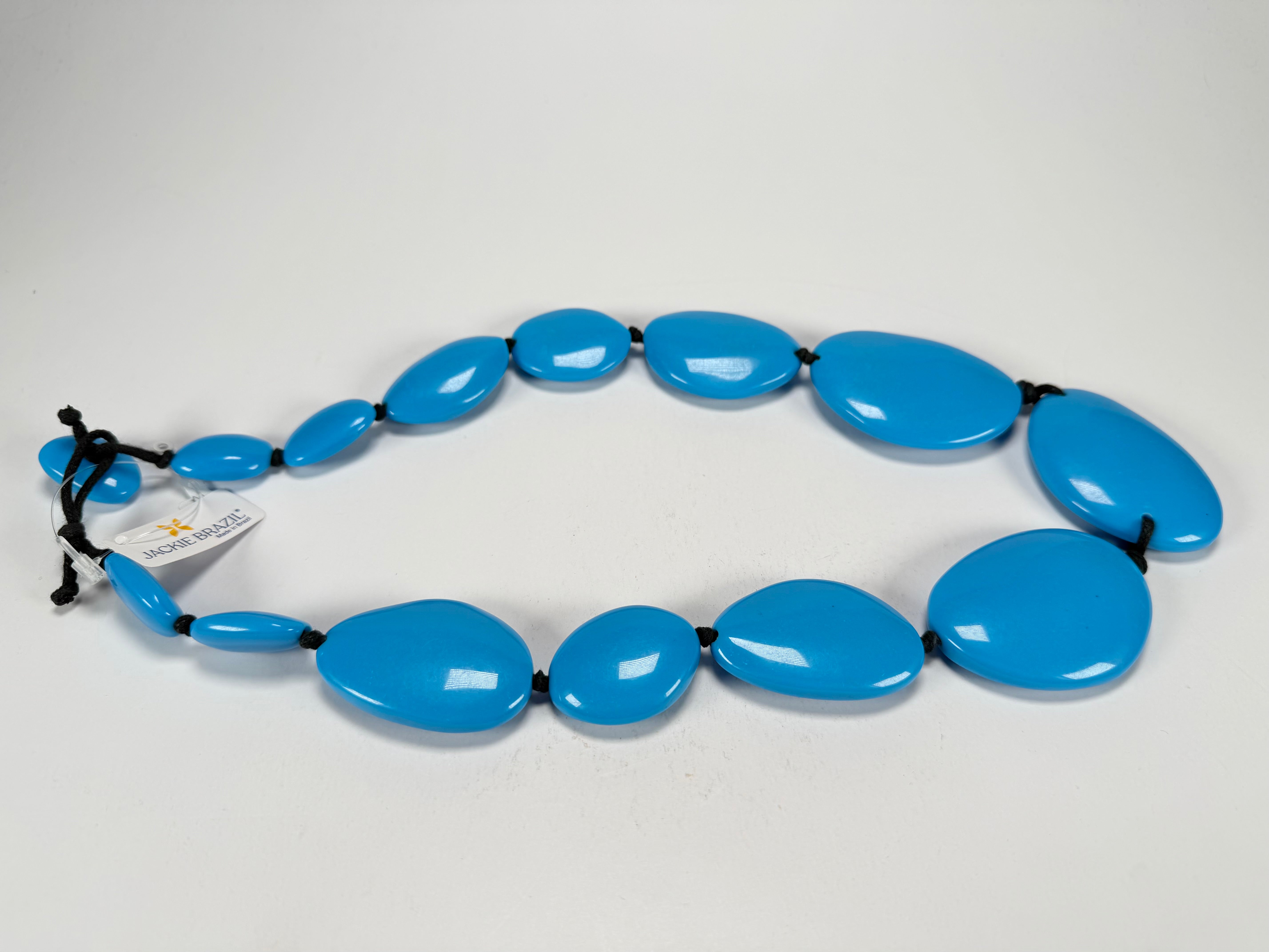 Jackie Brazil "Blue Gloss" Long Flat Riverstones 65cm Necklace ( N3700 )