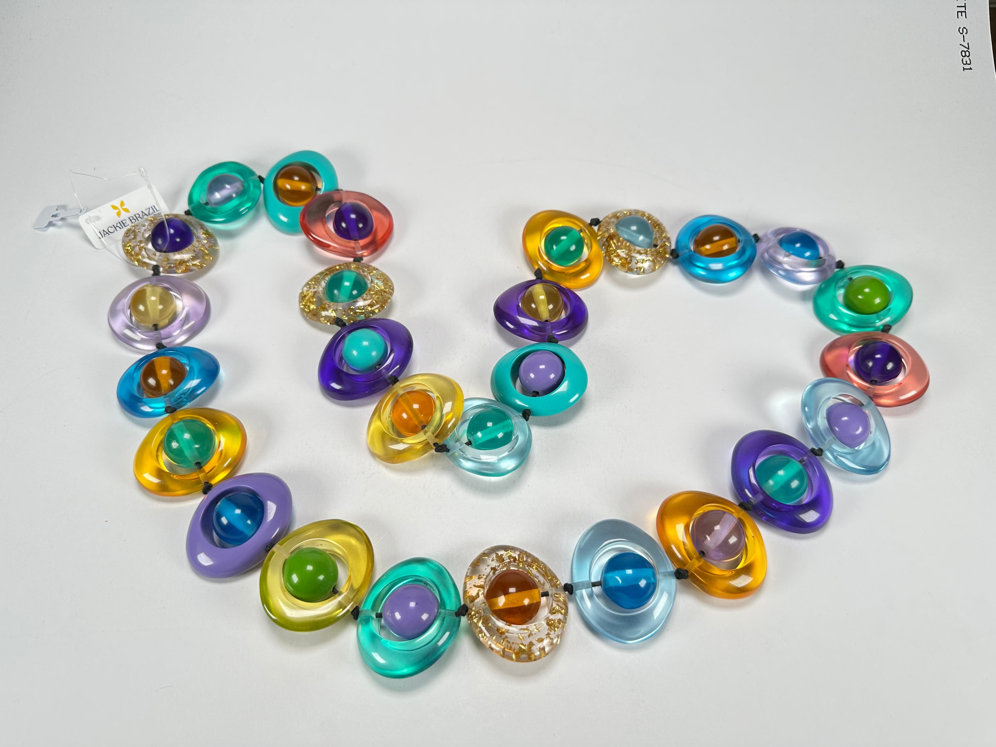 Jackie Brazil "Saturn" Transparent Paris Mix Disc & Ball Long 110cm Necklace ( N0054 )