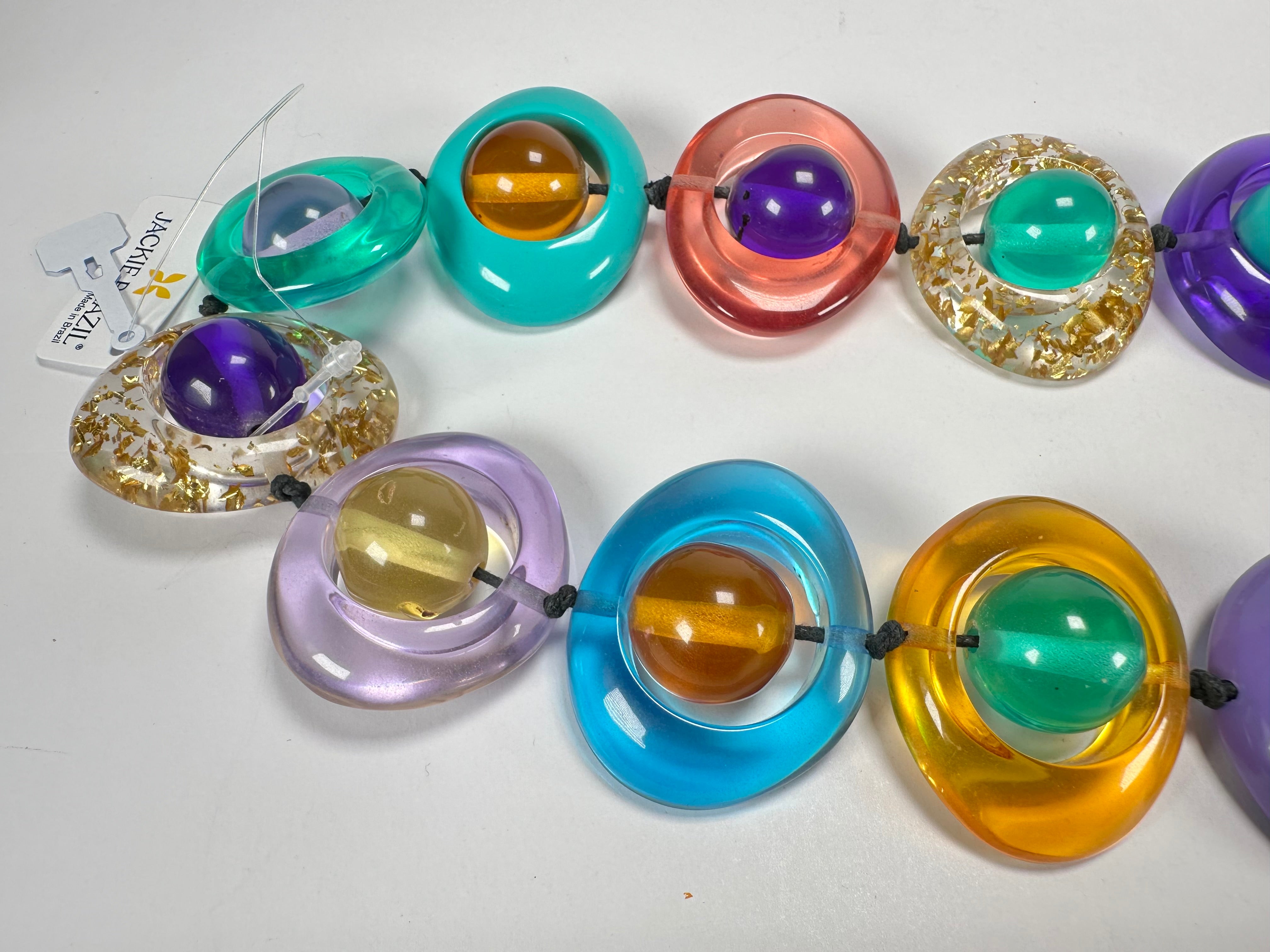Jackie Brazil "Saturn" Transparent Paris Mix Disc & Ball Long 110cm Necklace ( N0054 )