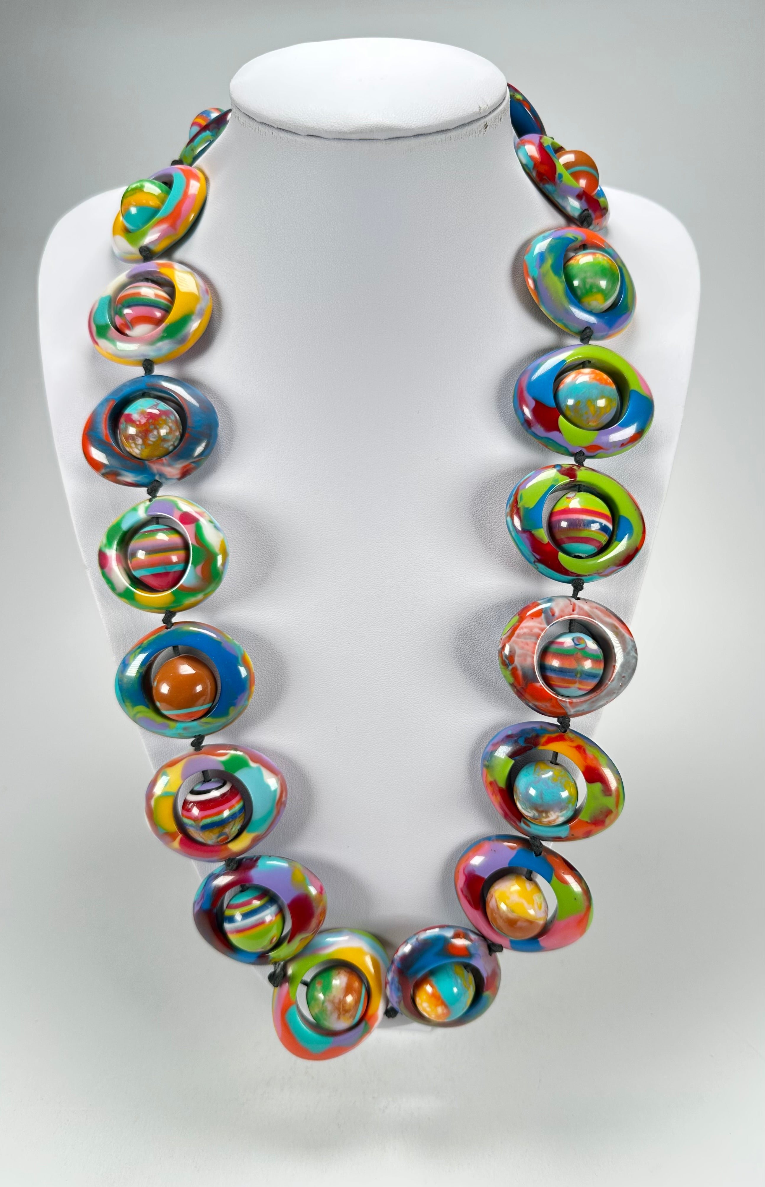 Jackie Brazil "Saturn" Kandinsky Disc & Ball Long 75cm Necklace ( N0052 )
