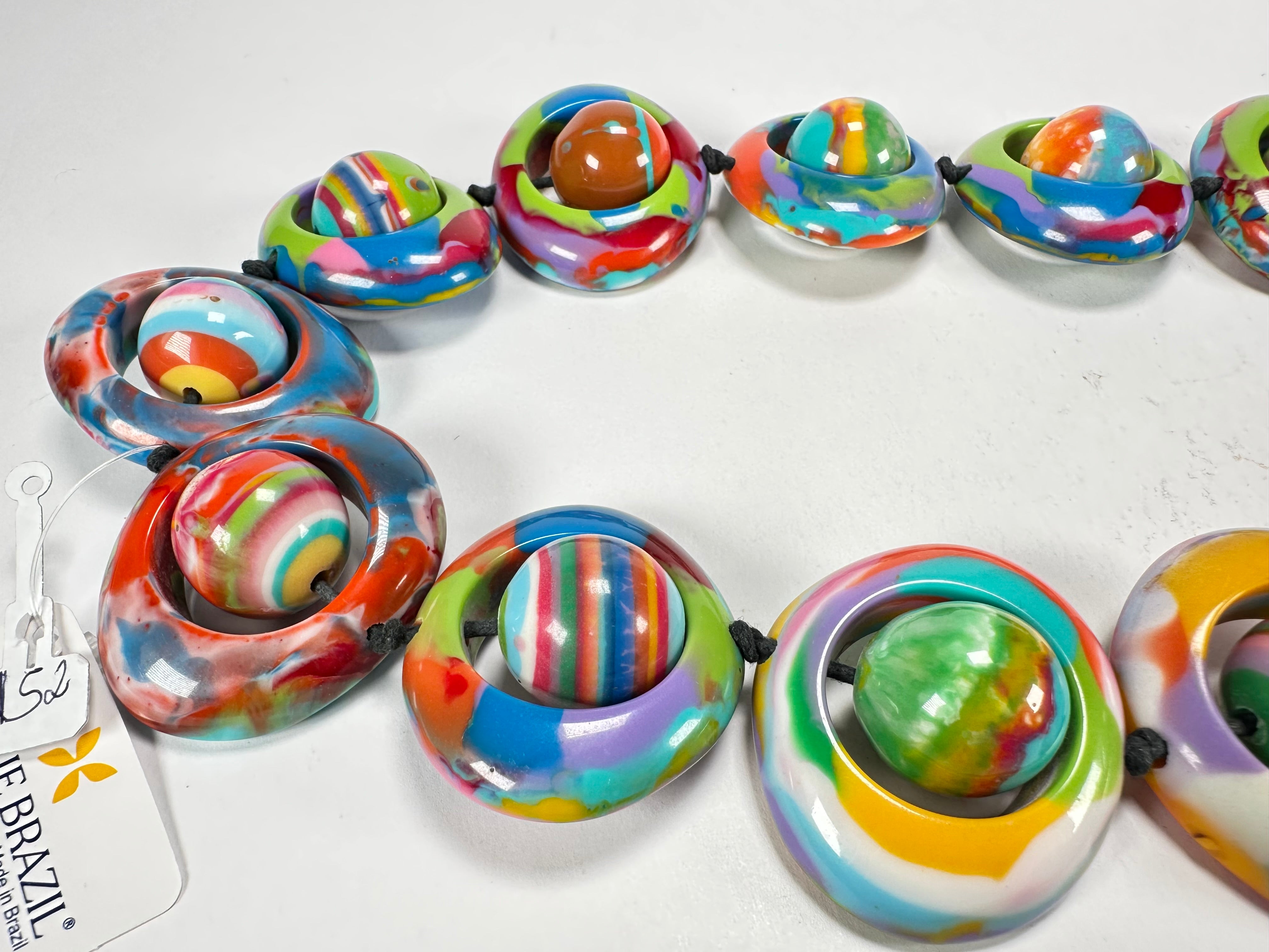 Jackie Brazil "Saturn" Kandinsky Disc & Ball Long 75cm Necklace ( N0052 )