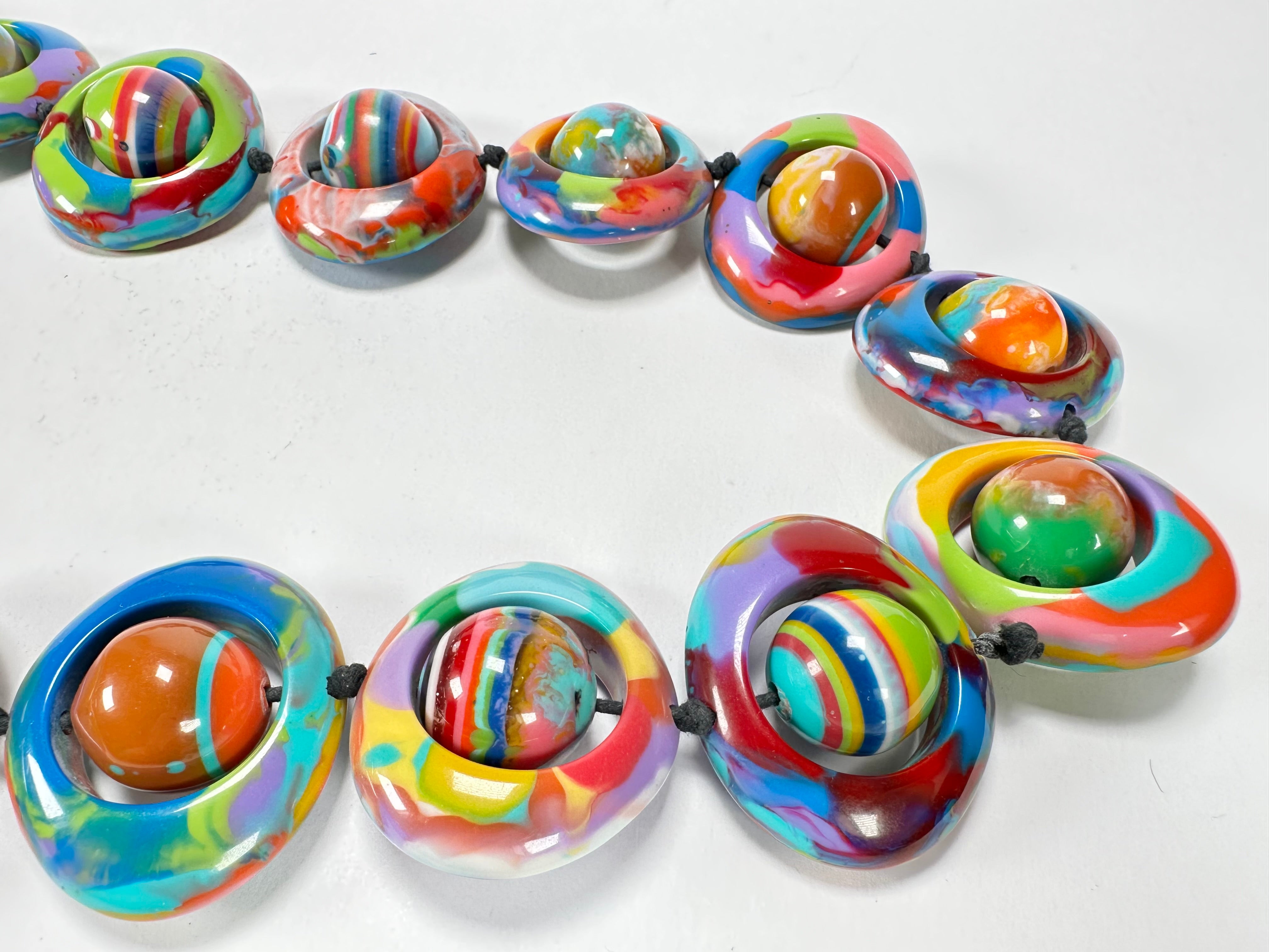 Jackie Brazil "Saturn" Kandinsky Disc & Ball Long 75cm Necklace ( N0052 )