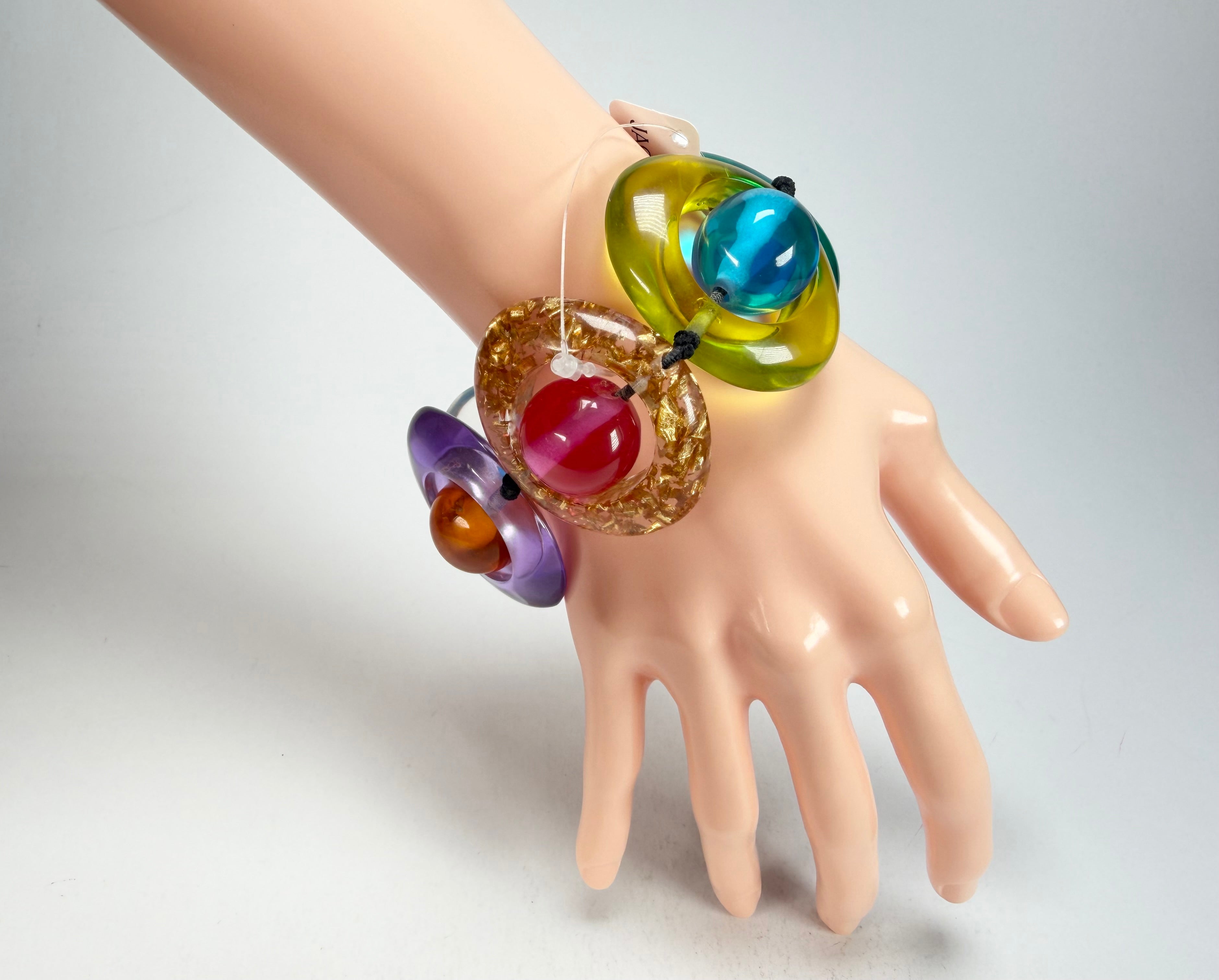 Jackie Brazil "Saturn" Transparent Summer Mix Disc & Ball Elastic Bracelet ( B0052 )