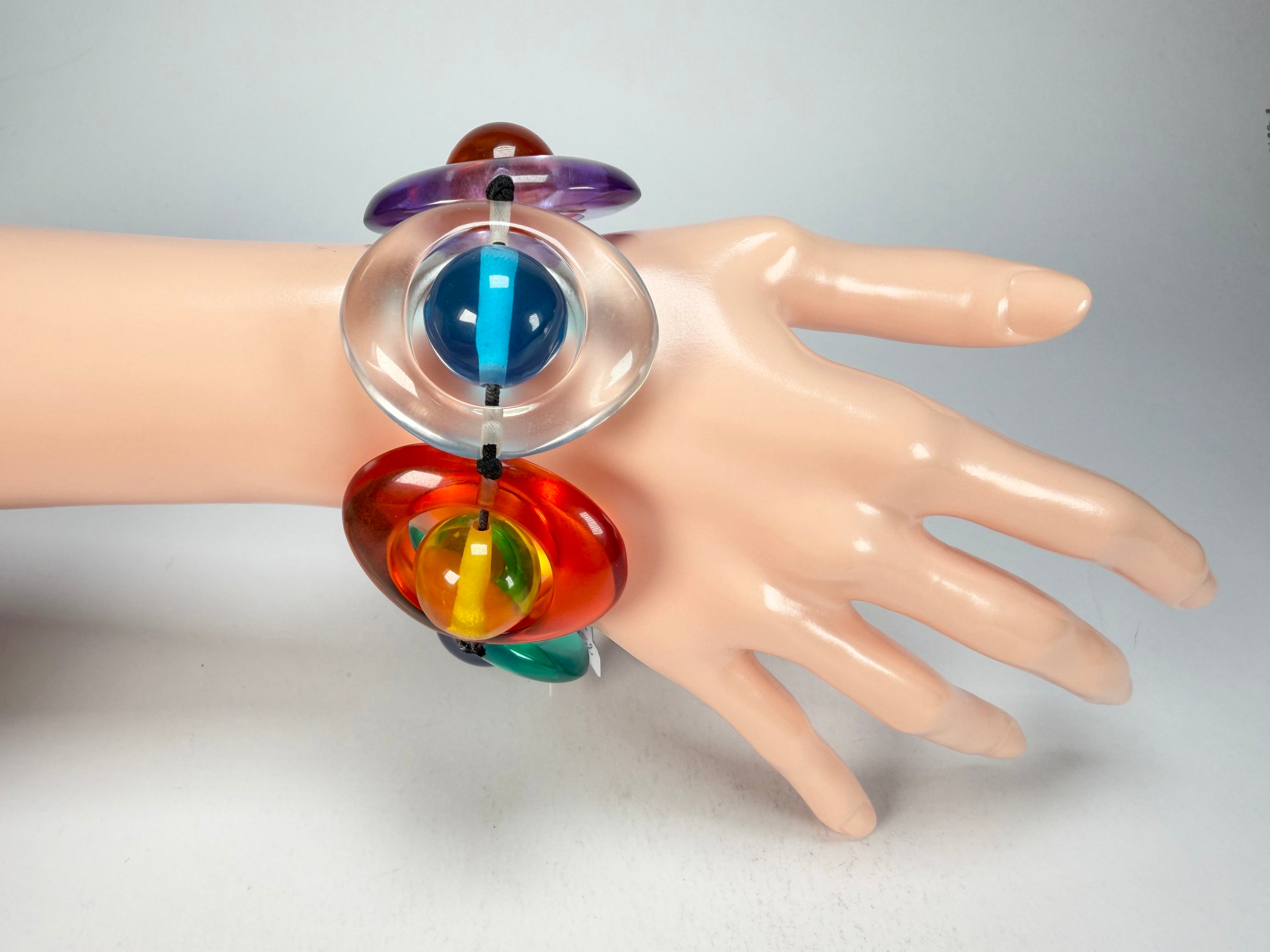 Jackie Brazil "Saturn" Transparent Summer Mix Disc & Ball Elastic Bracelet ( B0052 )