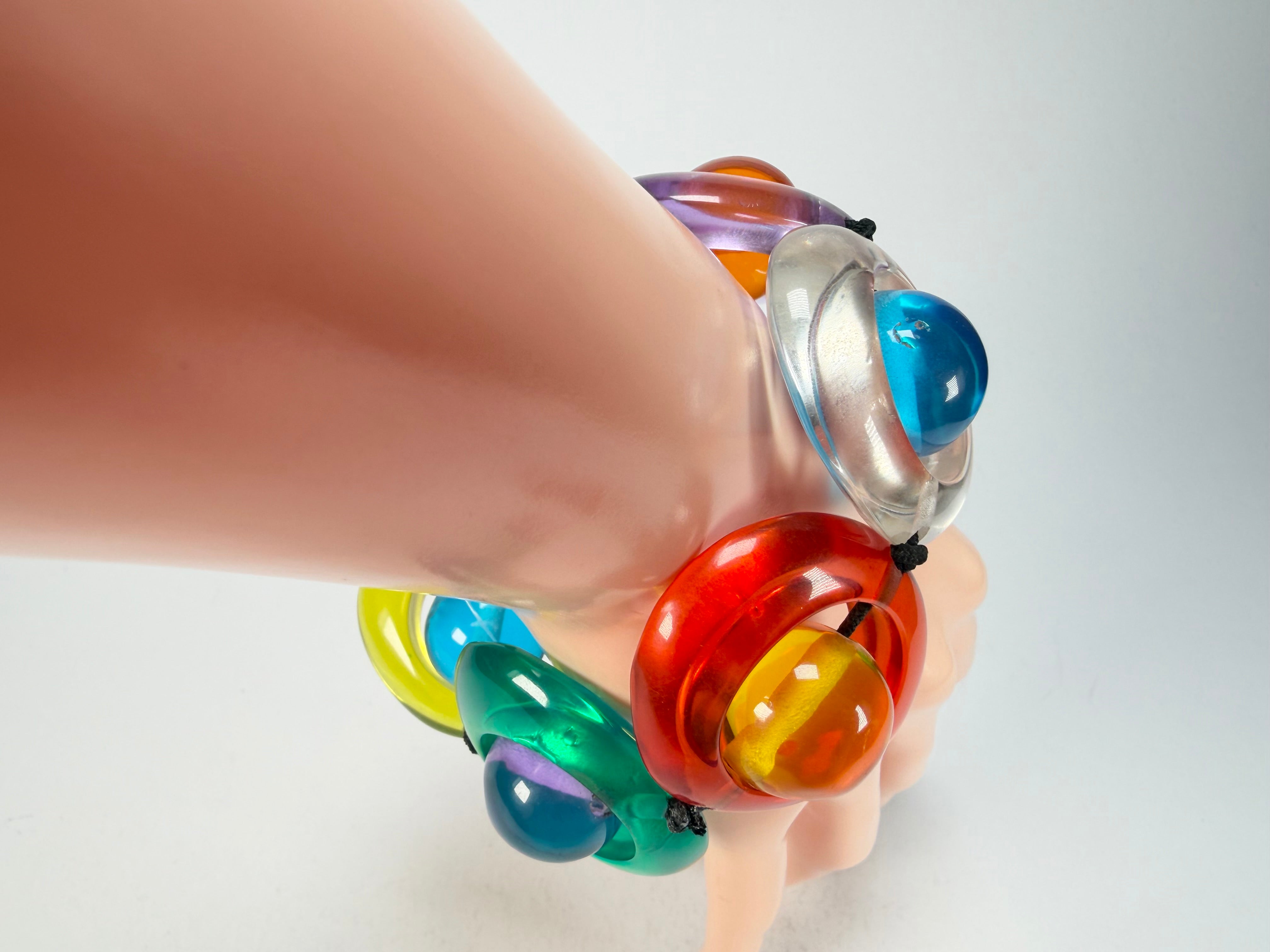 Jackie Brazil "Saturn" Transparent Summer Mix Disc & Ball Elastic Bracelet ( B0052 )