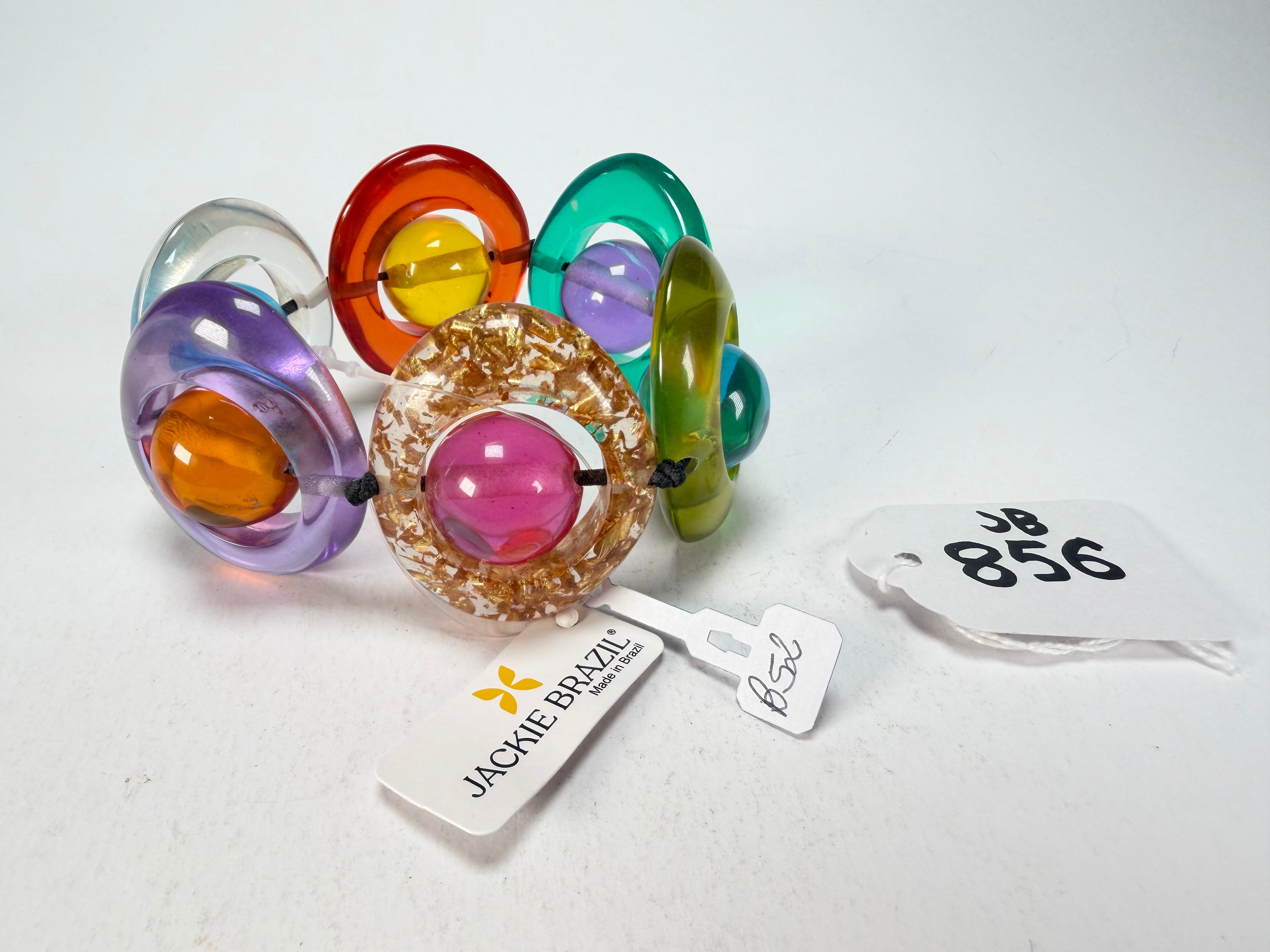 Jackie Brazil "Saturn" Transparent Summer Mix Disc & Ball Elastic Bracelet ( B0052 )