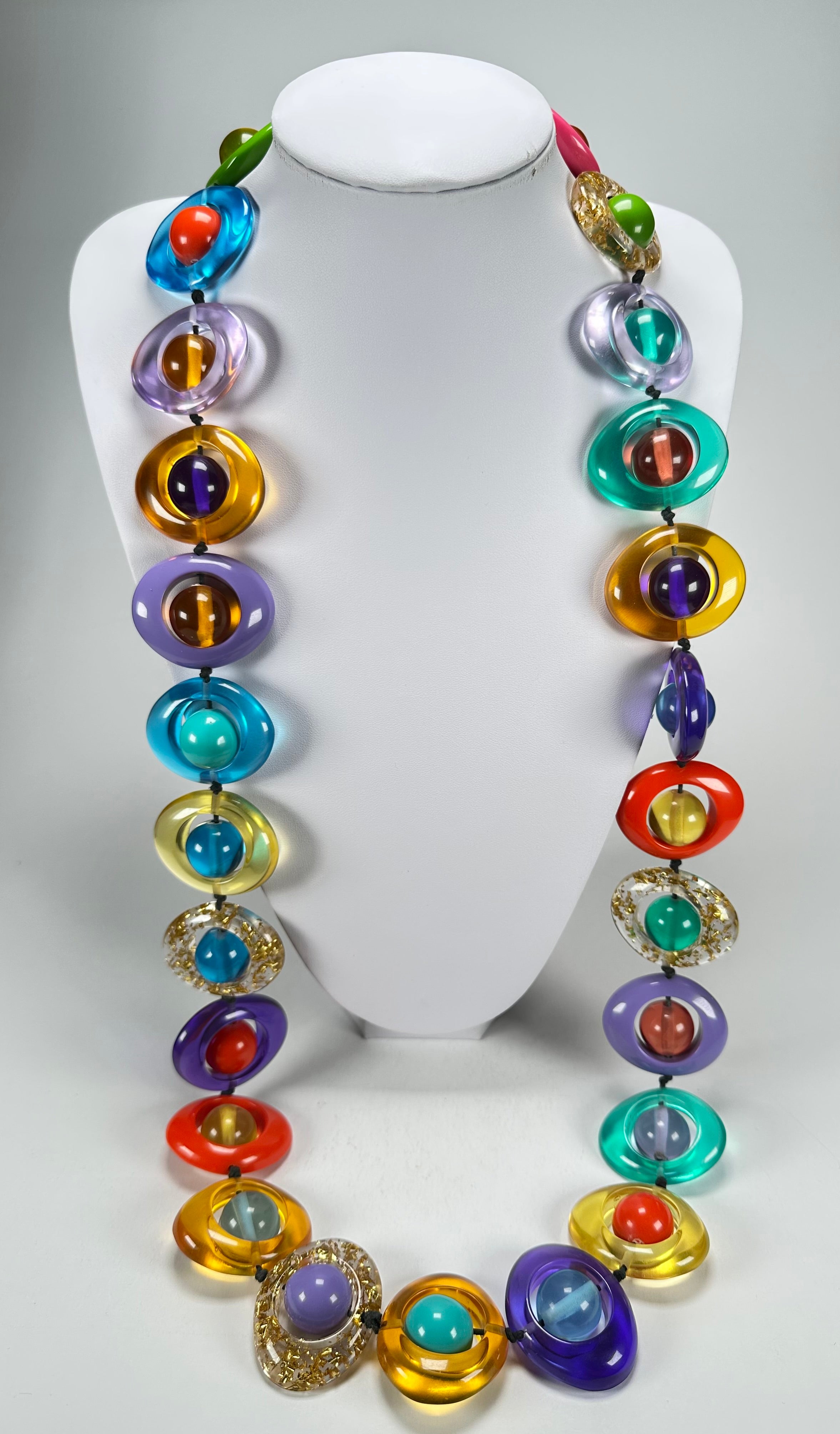 Jackie Brazil "Saturn" Transparent Paris Mix Disc & Ball Long 110cm Necklace ( N0054 )
