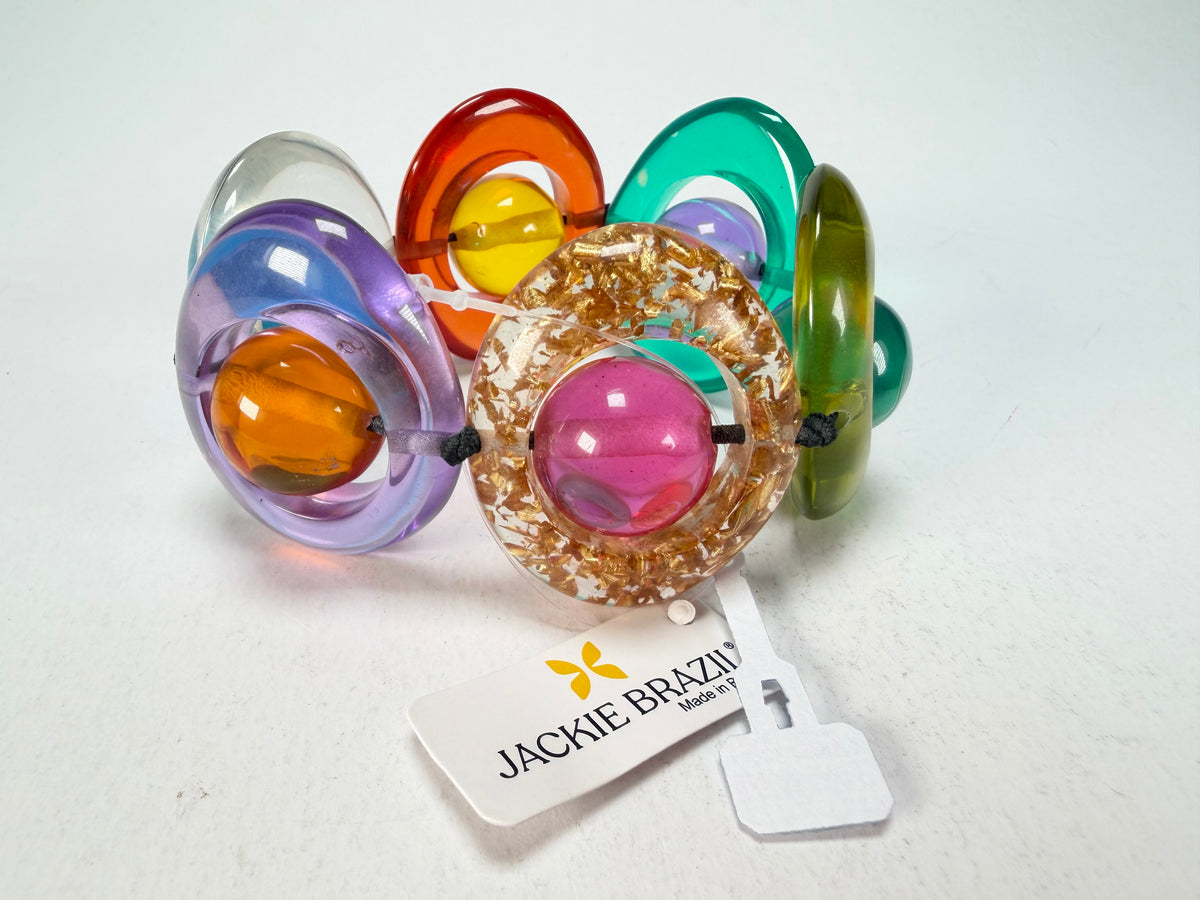 Jackie Brazil "Saturn" Transparent Summer Mix Disc & Ball Elastic Bracelet ( B0052 )